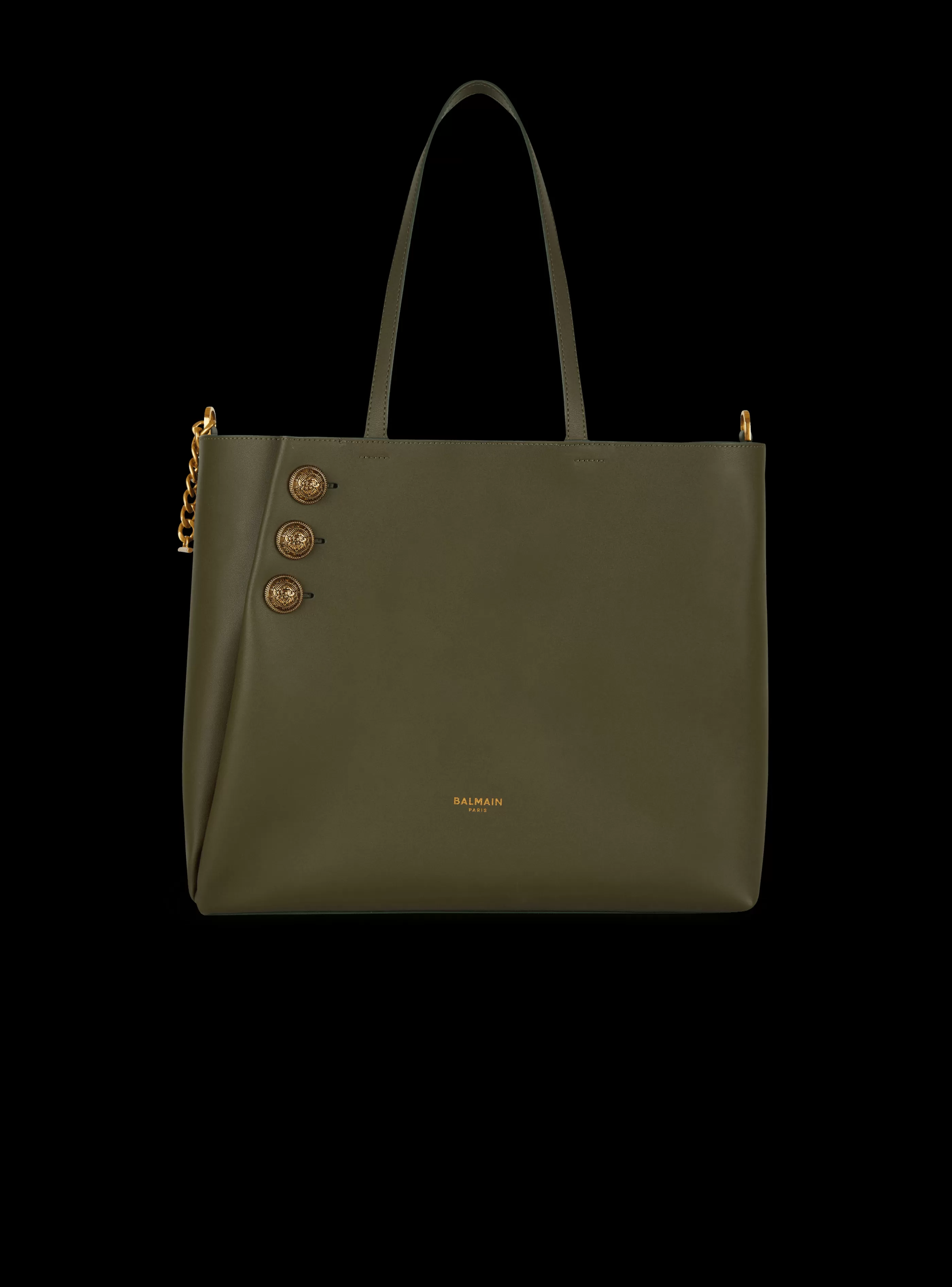 Balmain Shopper | Borse A Spalla-Emblème Leather Tote Bag khaki