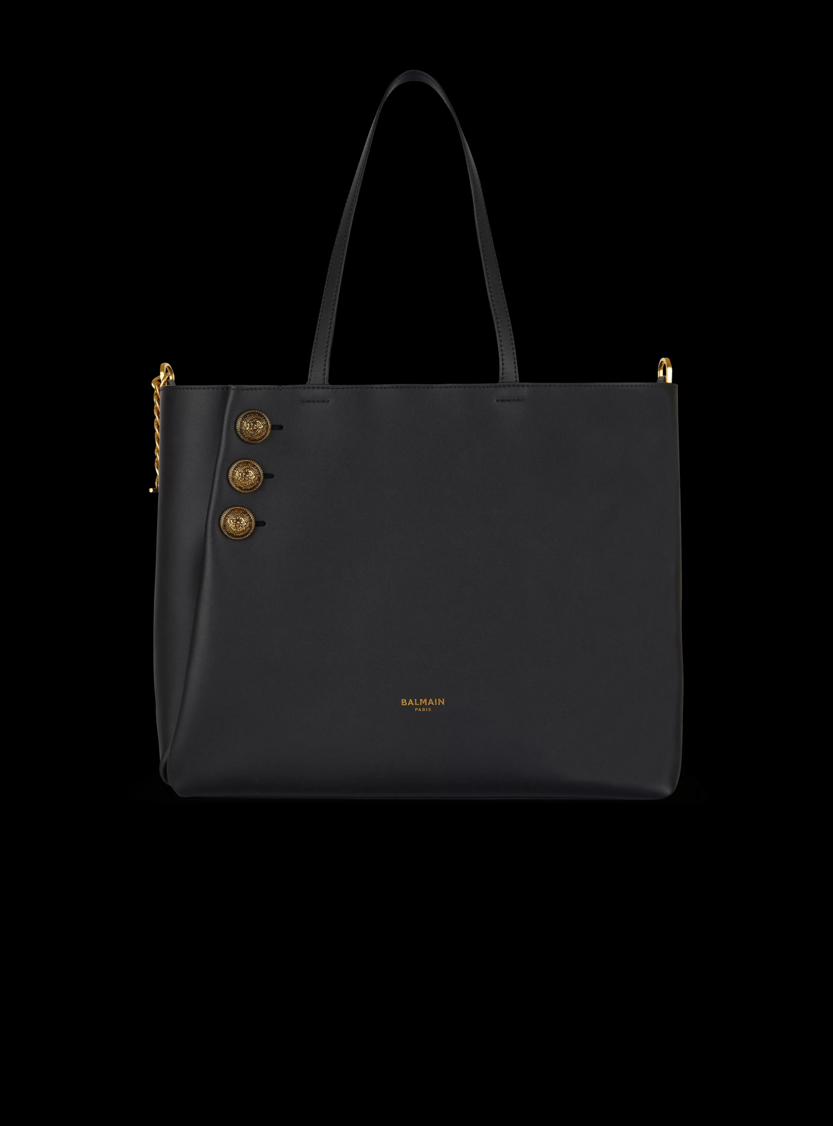 Balmain Shopper | Borse A Spalla-Emblème Leather Tote Bag black