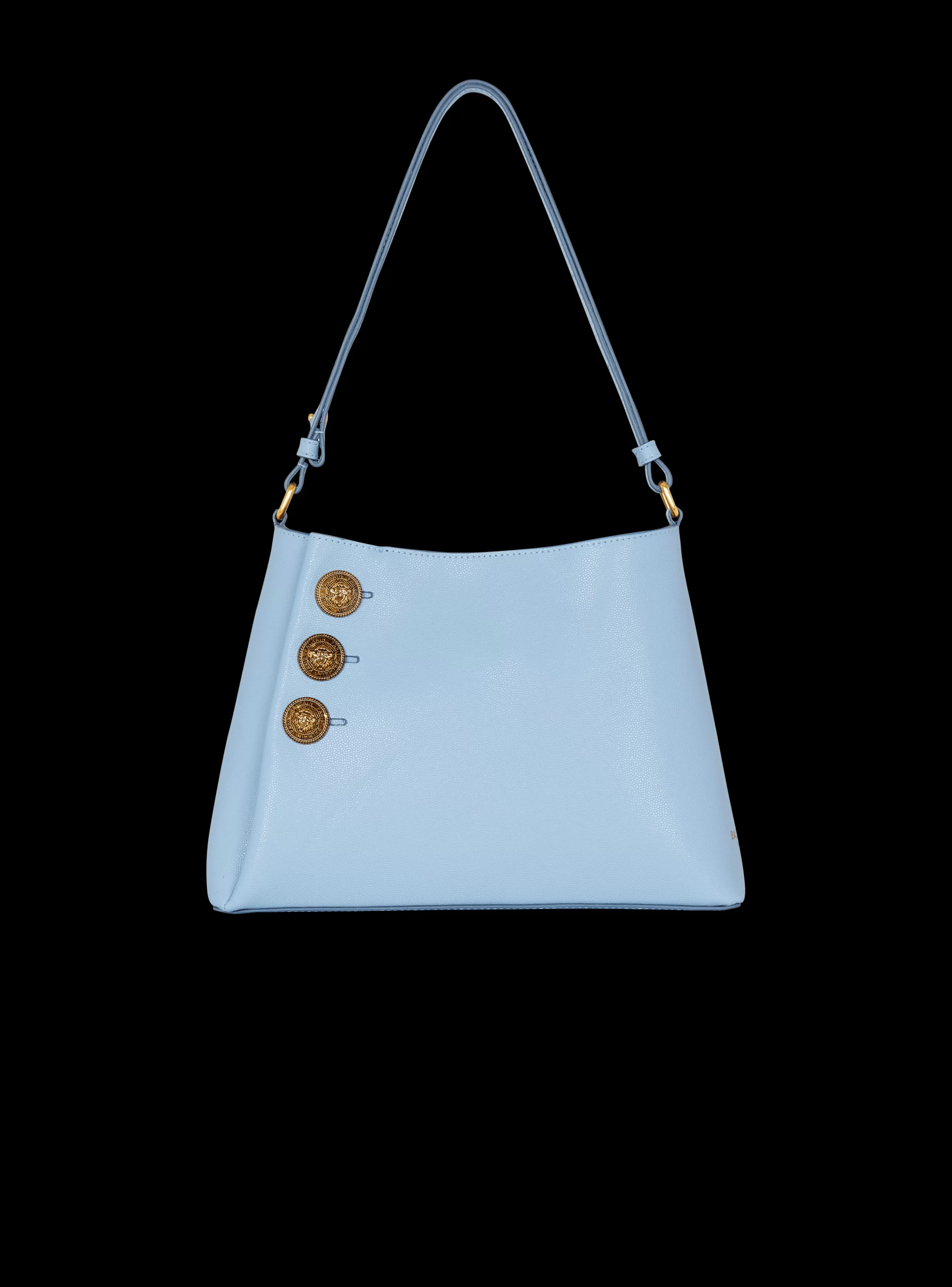 Balmain Borse | Borse A Spalla-Emblème Shoulder Bag In Grained Calfskin blue