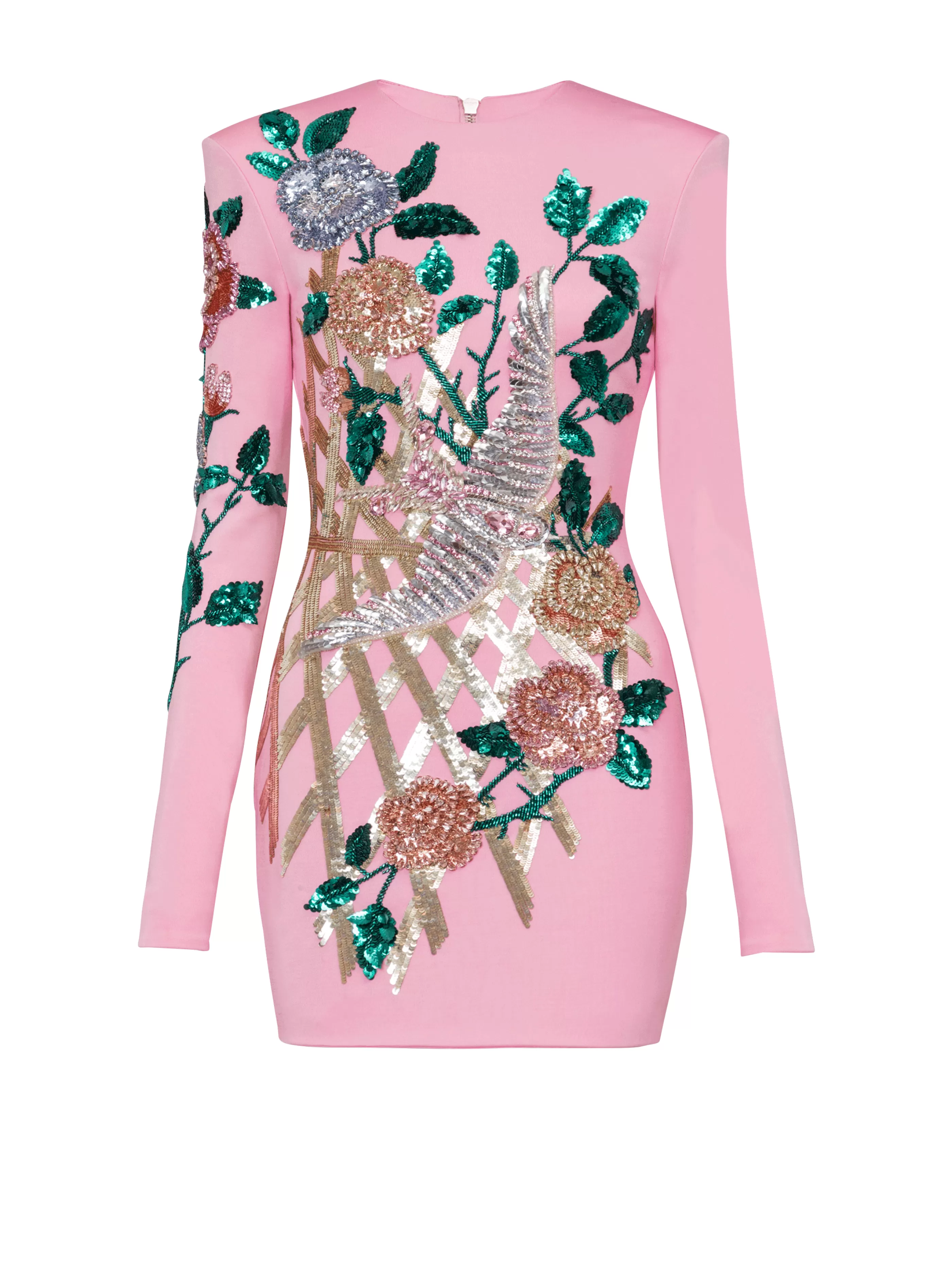 Balmain Abiti-Embroidered Roses Dress pink