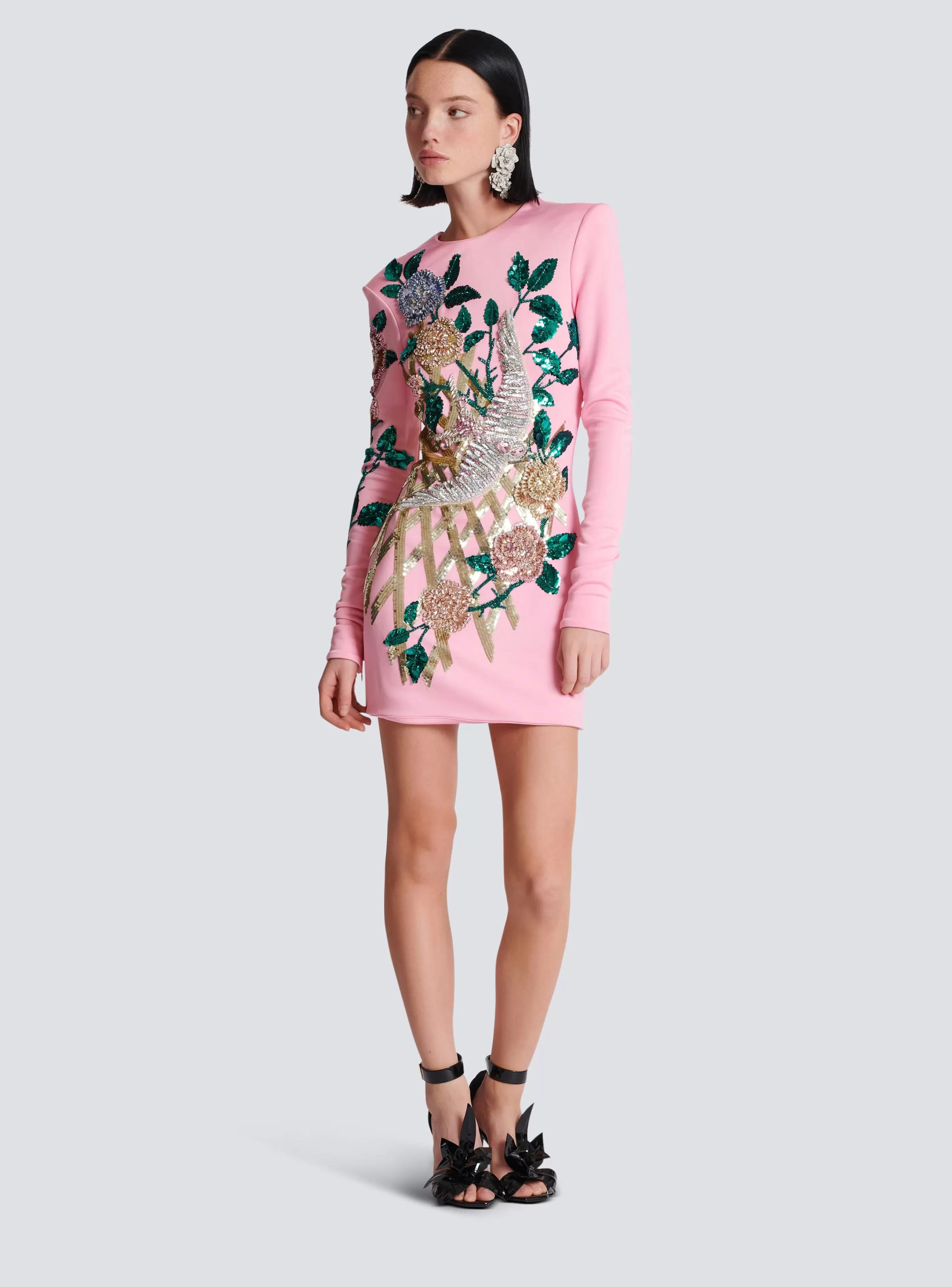 Balmain Abiti-Embroidered Roses Dress pink