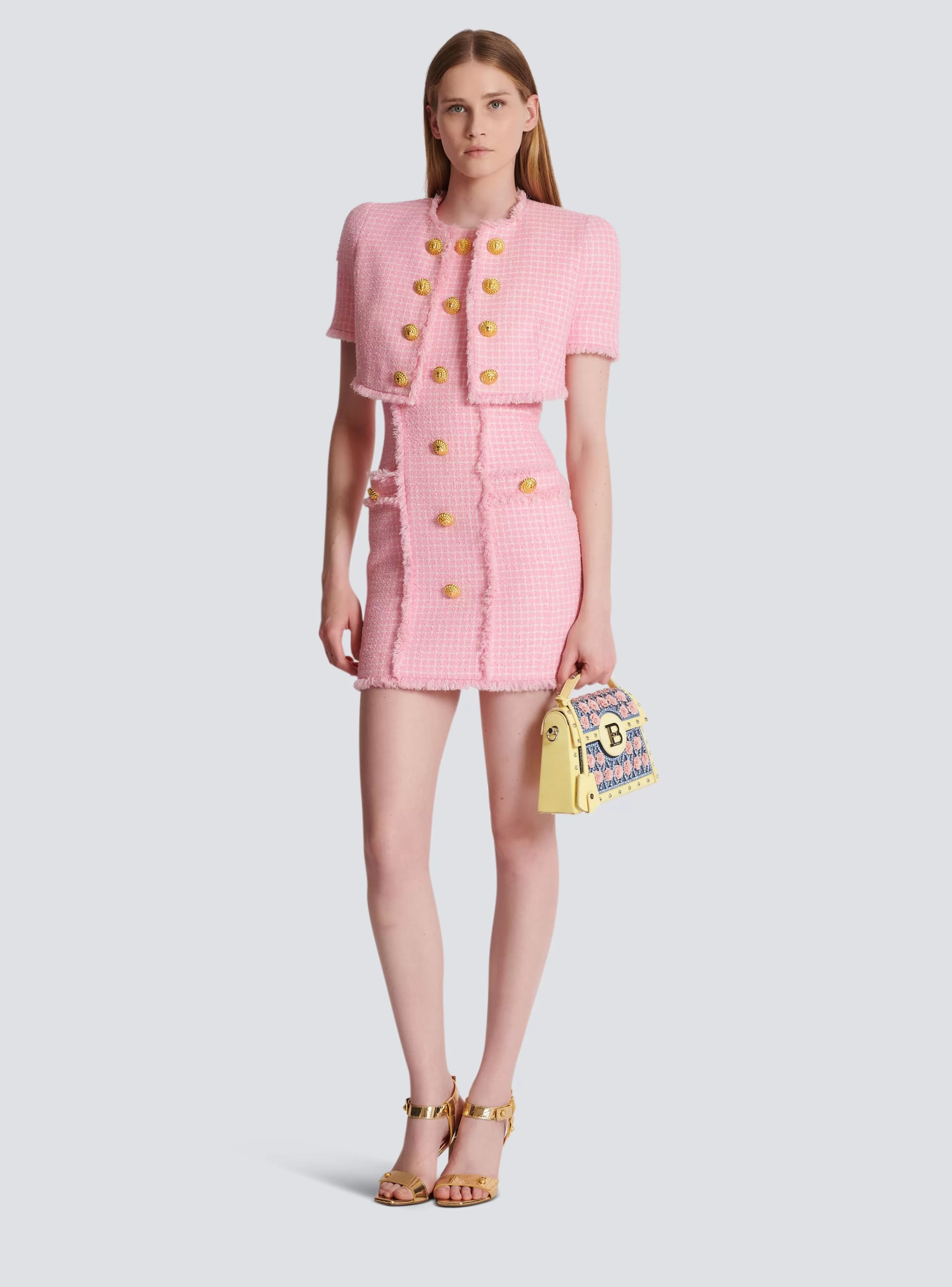 Balmain Abiti-Gingham Tweed Dress pink