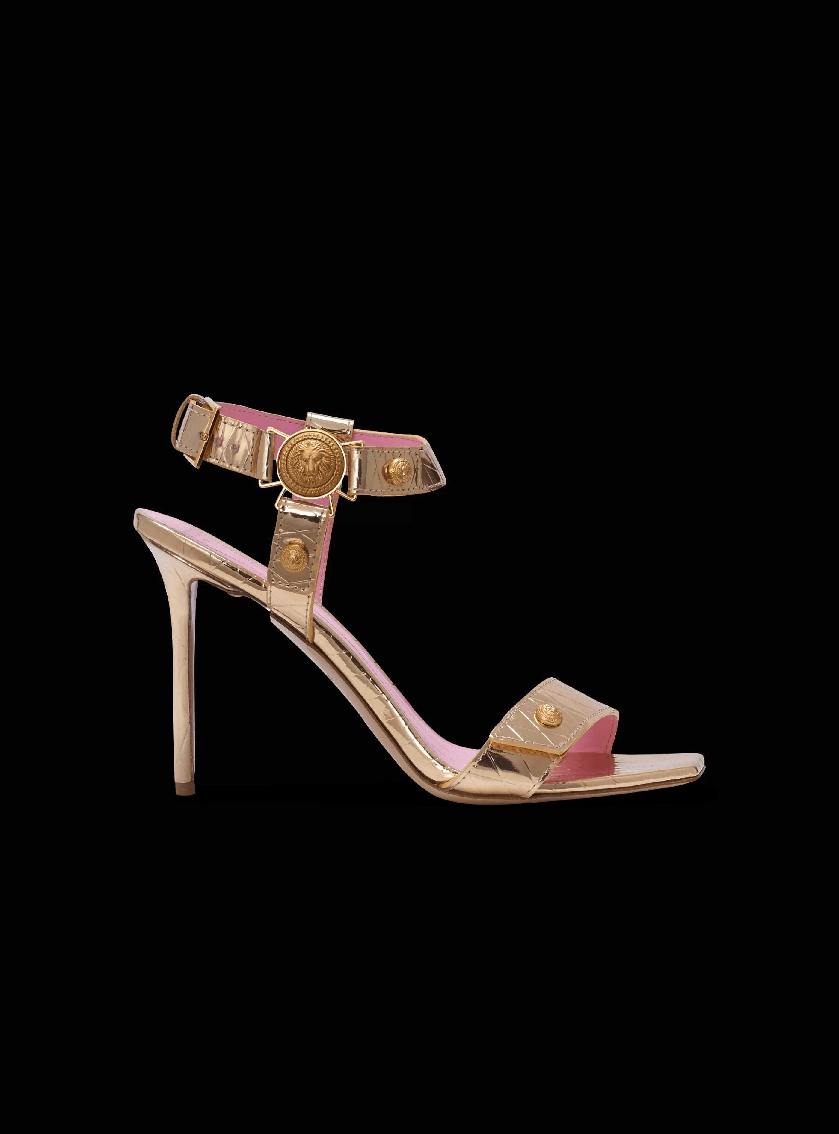 Balmain Scarpe Col Tacco Alto-Heeled Eva Sandals In Mirrored Leather gold