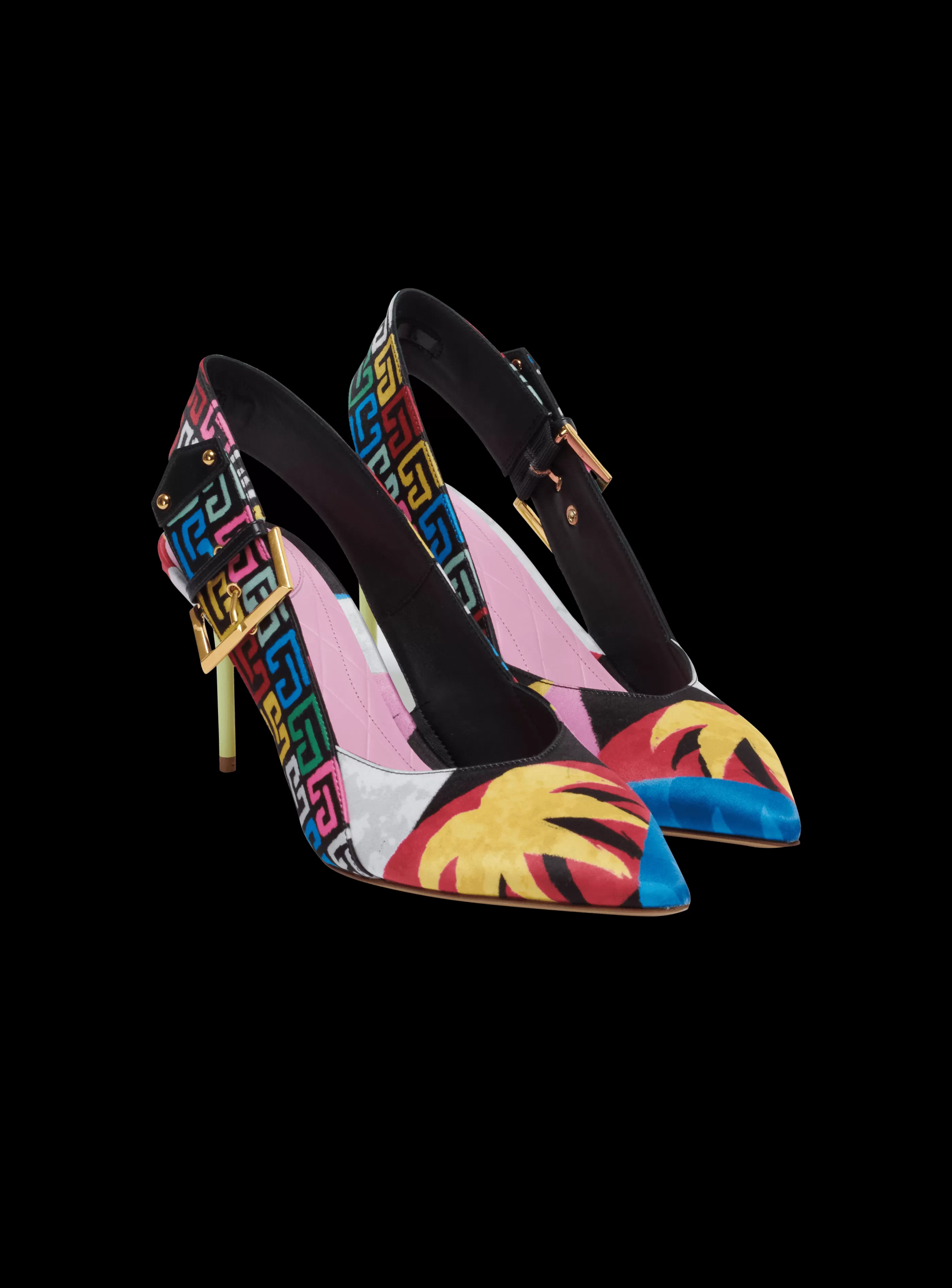 Balmain Stivali | Scarpe Col Tacco Alto-Heeled Ruby Slingbacks In Printed Satin multicolor