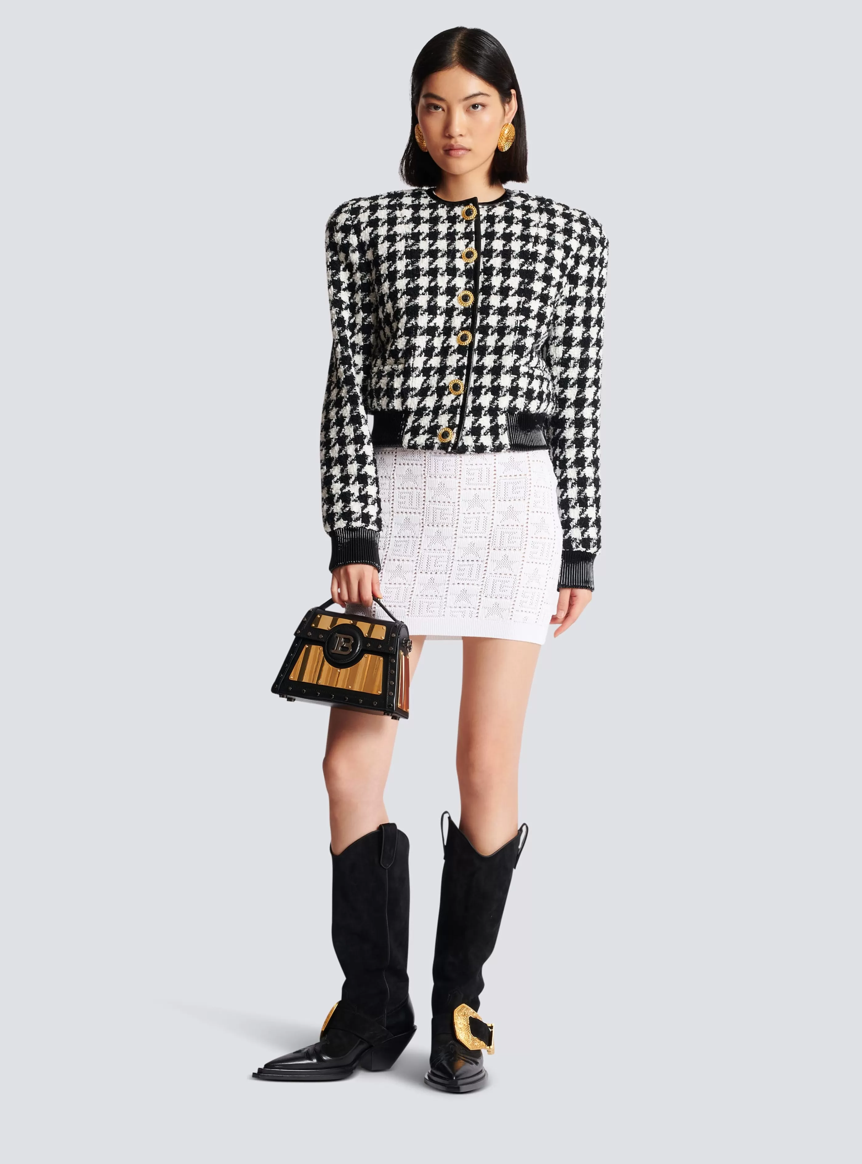 Balmain Capispalla-Houndstooth Tweed Jacket black