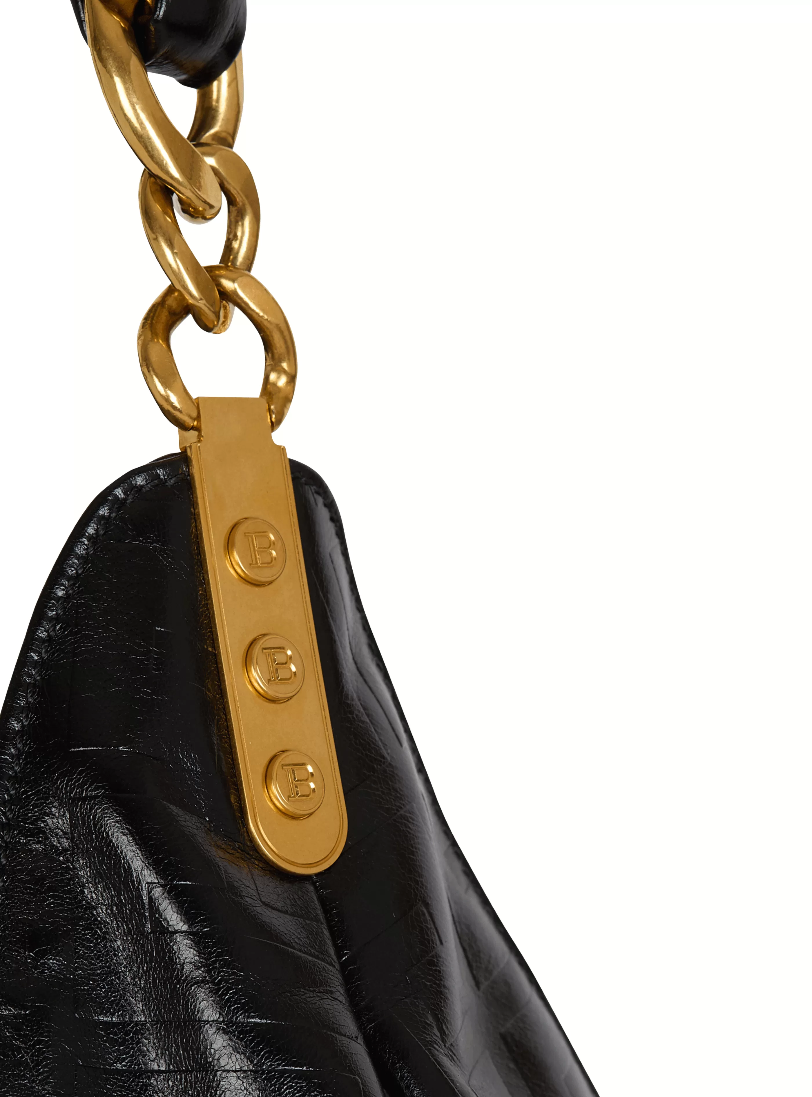 Balmain Borse A Spalla | Borse 1945-Large 1945 Soft Hobo Bag In Embossed Crinkled Calfskin With A PB Labyrinth Monogram black