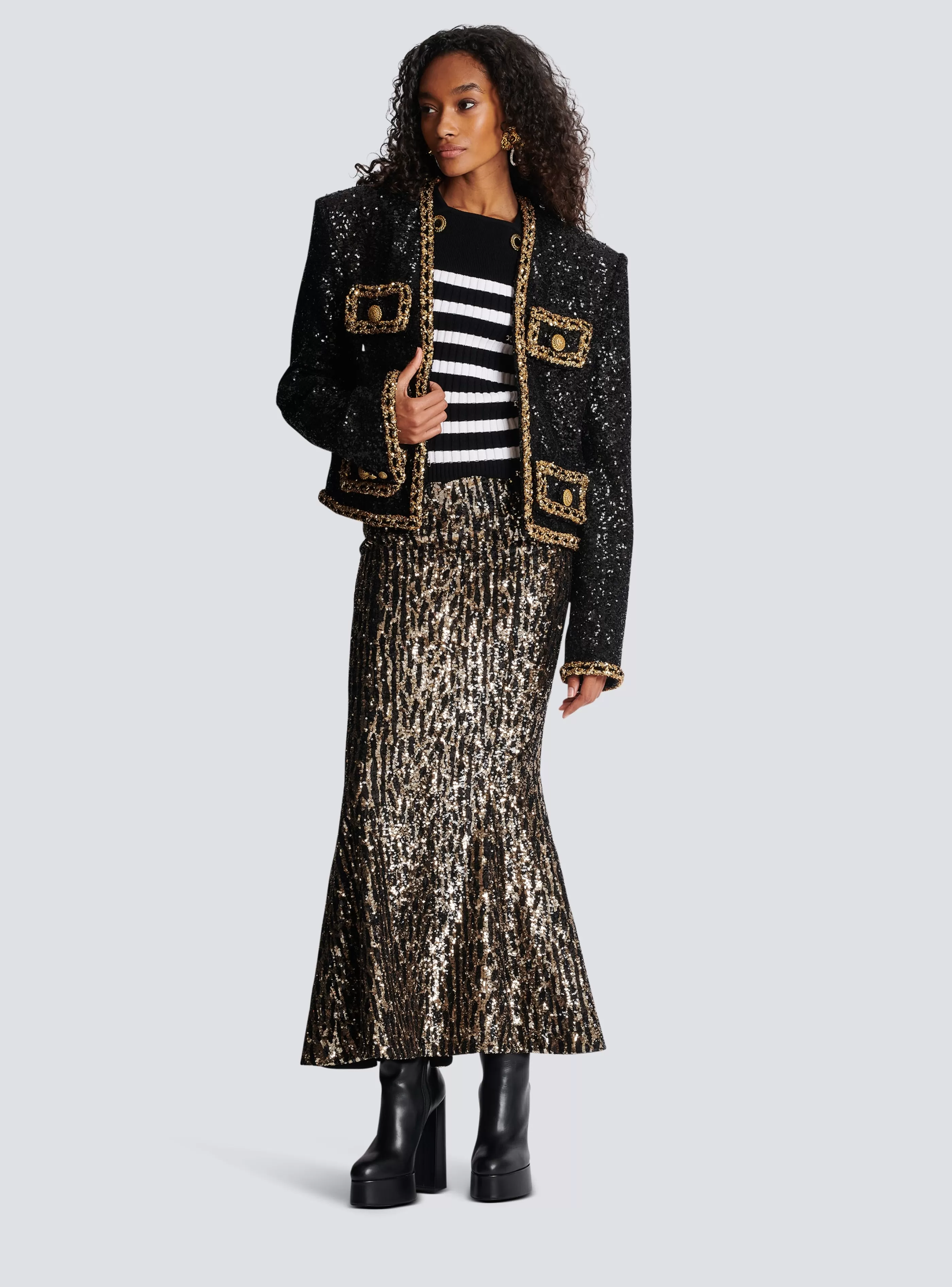 Balmain Gonne-Long Skirt With Sequin Embroidery gold