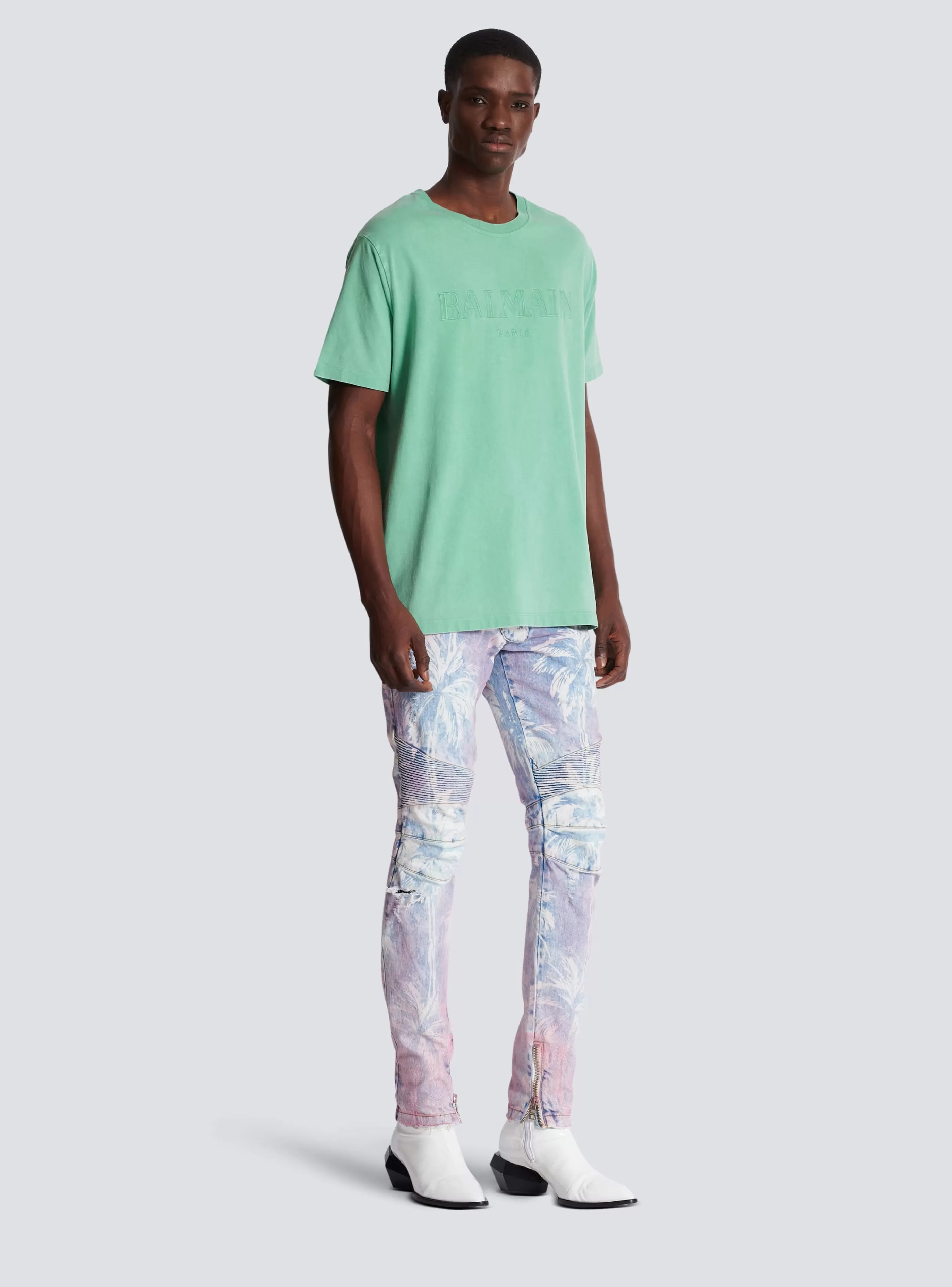 Balmain T-Shirts-Loose T-shirt With Vintage Embroidery green
