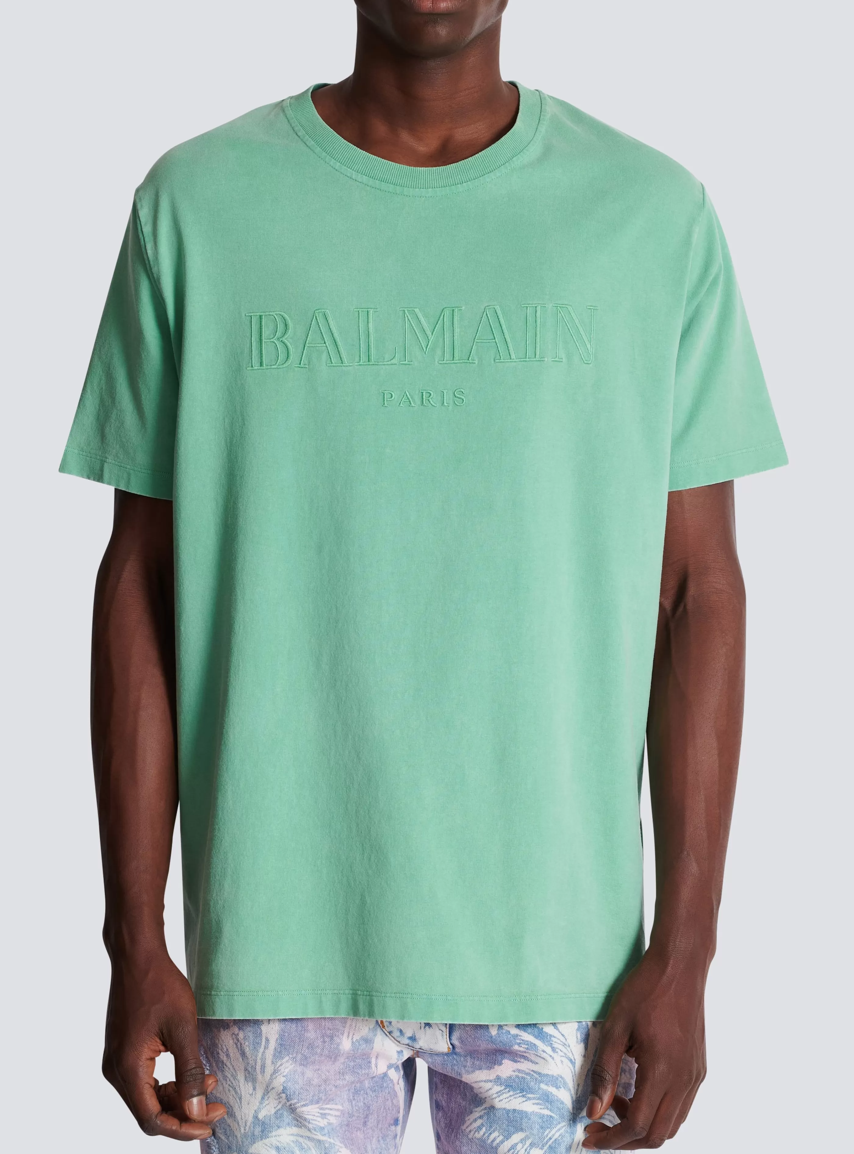 Balmain T-Shirts-Loose T-shirt With Vintage Embroidery green