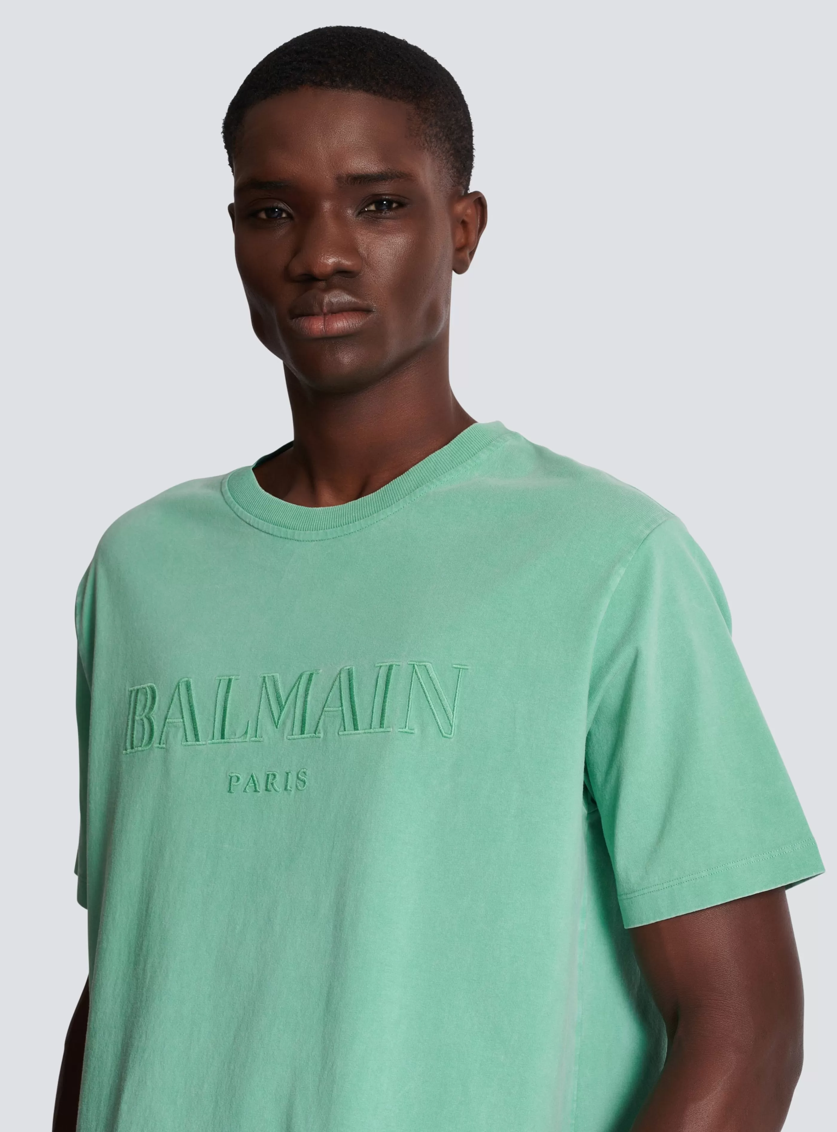 Balmain T-Shirts-Loose T-shirt With Vintage Embroidery green