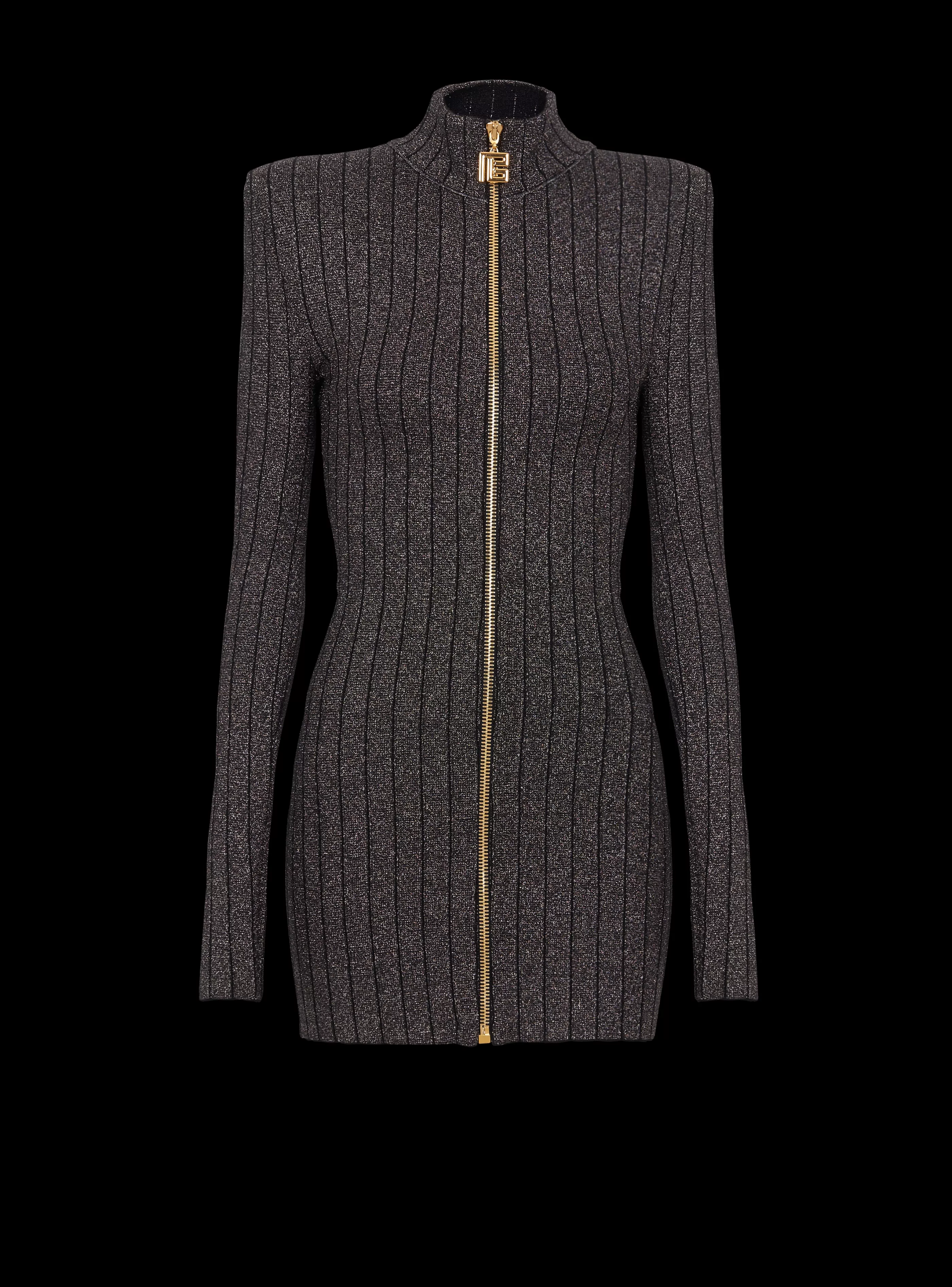 Balmain Maglieria | Abiti-Lurex Knit Zip Dress gold