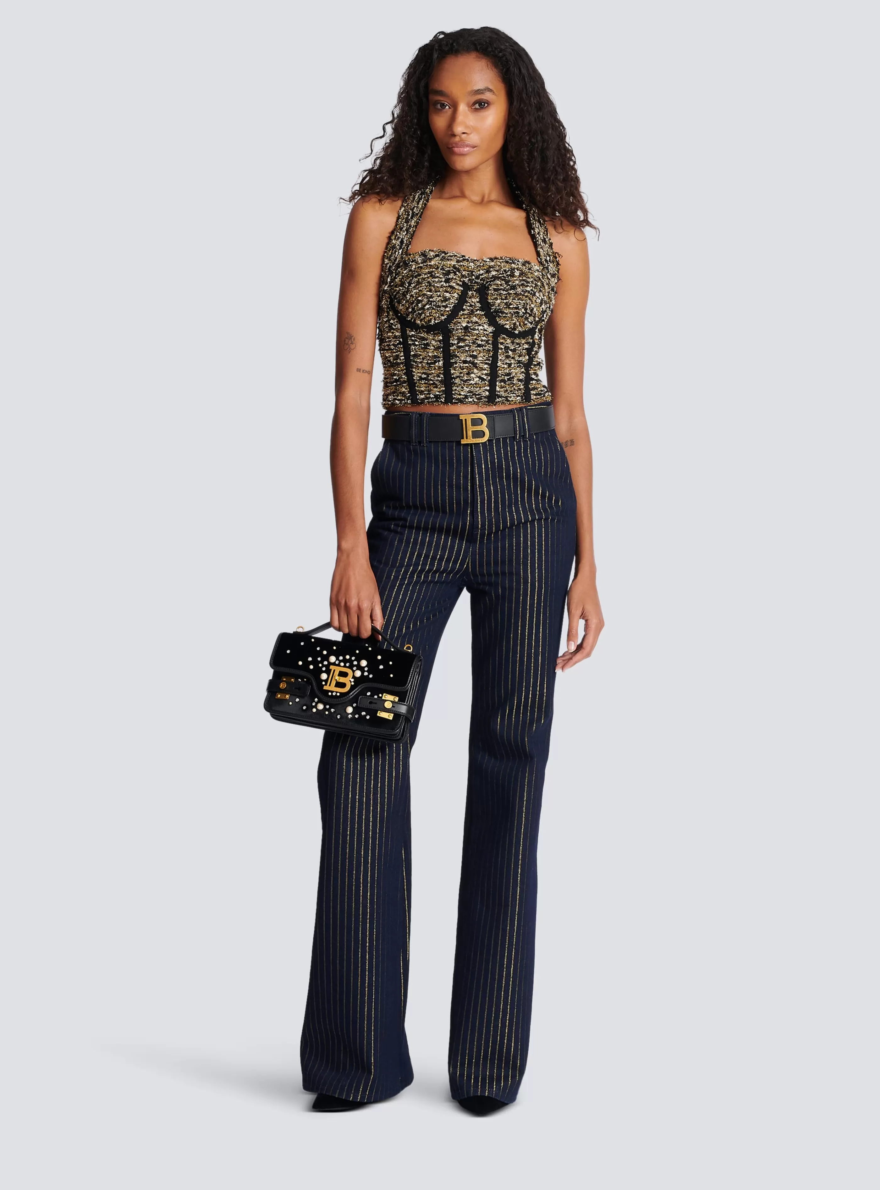 Balmain Top E Camicie-Lurex Tweed Halterneck Bustier gold