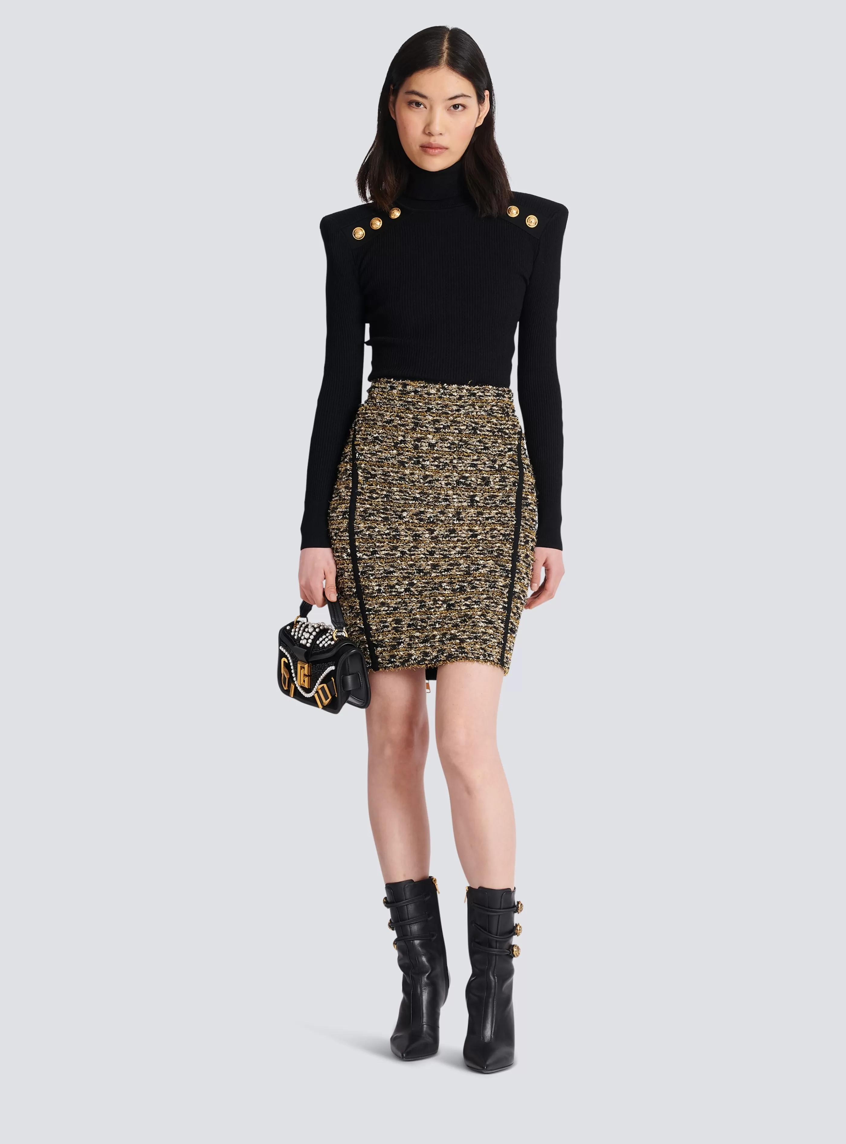 Balmain Gonne-Lurex Tweed Skirt gold