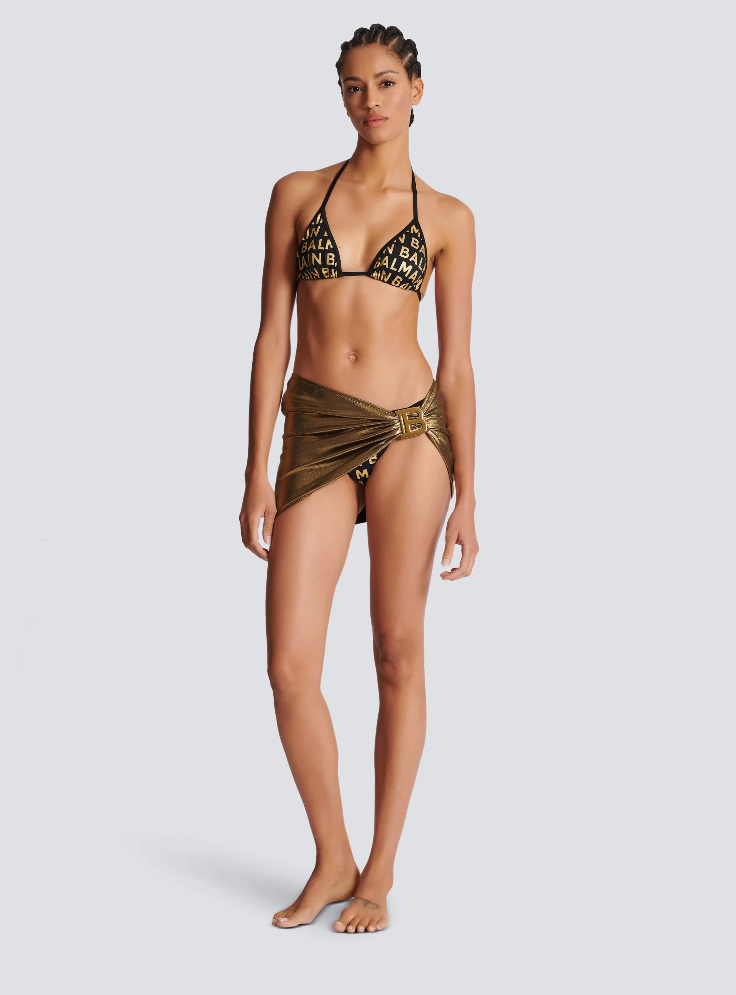 Balmain Costumi Da Bagno-Metallic B Sarong gold