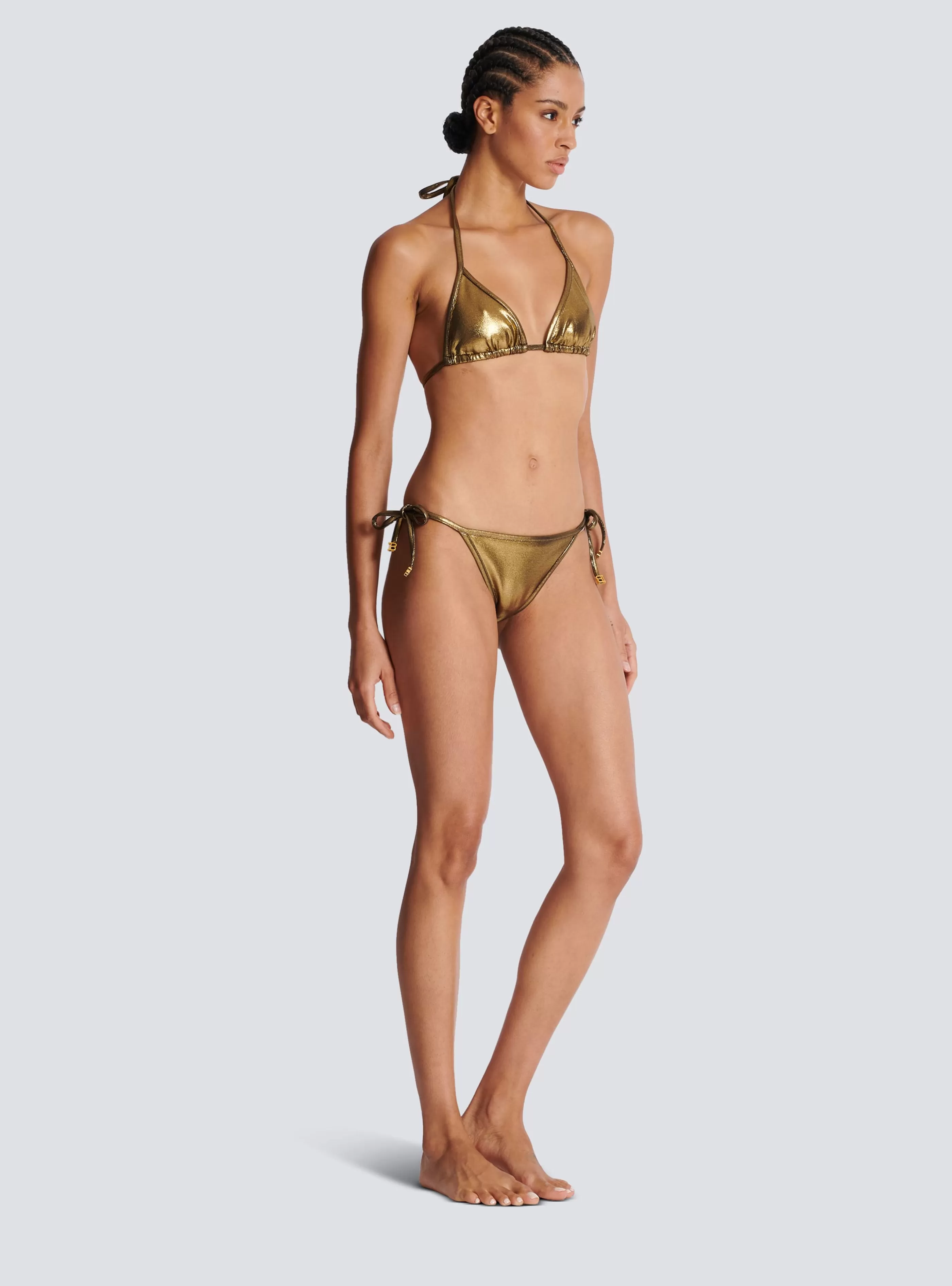 Balmain Costumi Da Bagno-Metallic Triangle Bikini gold