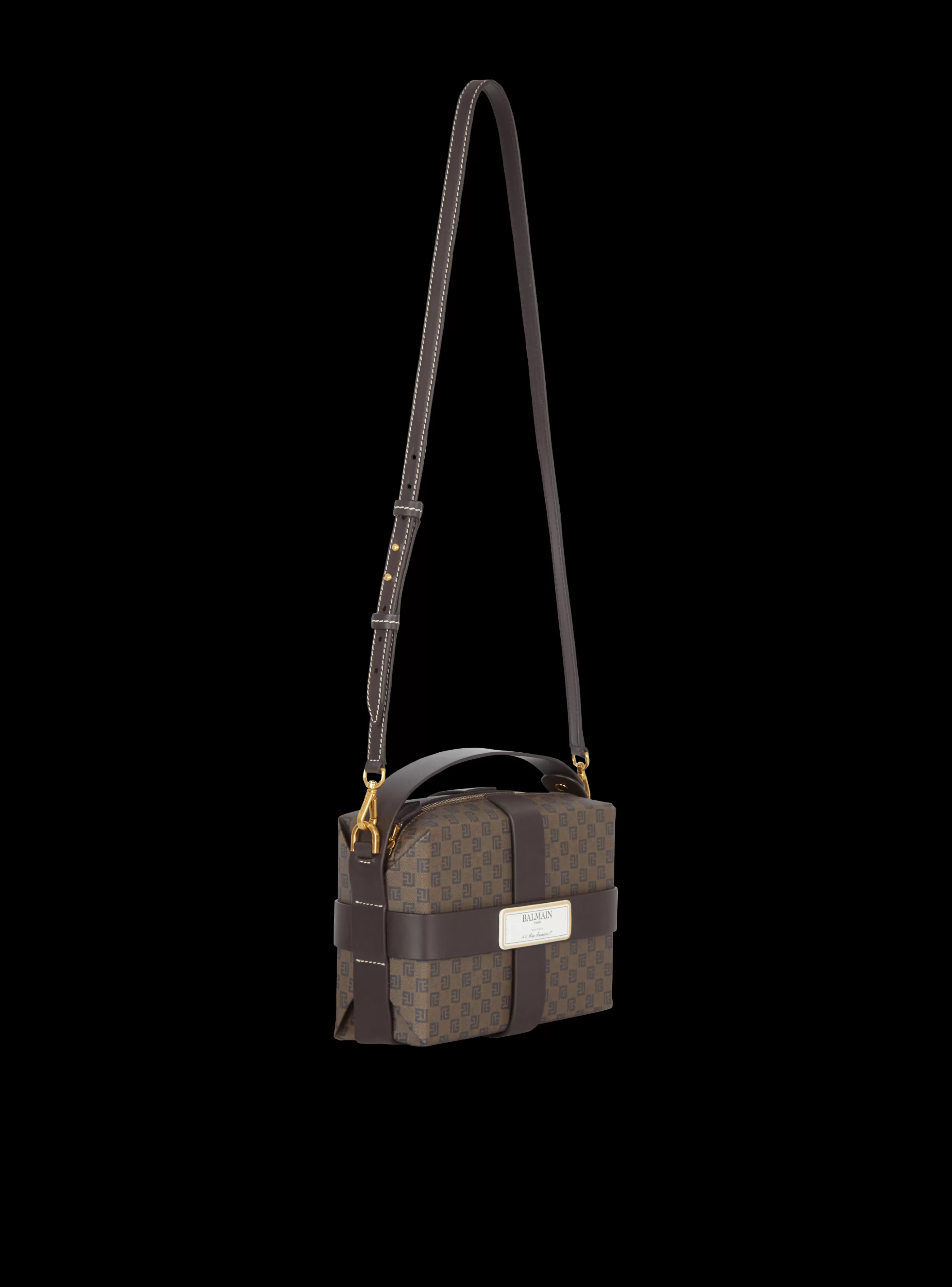 Balmain Borse A Spalla | Borse A Tracolla-Mini Monogram Canvas And Leather Box Bag brown