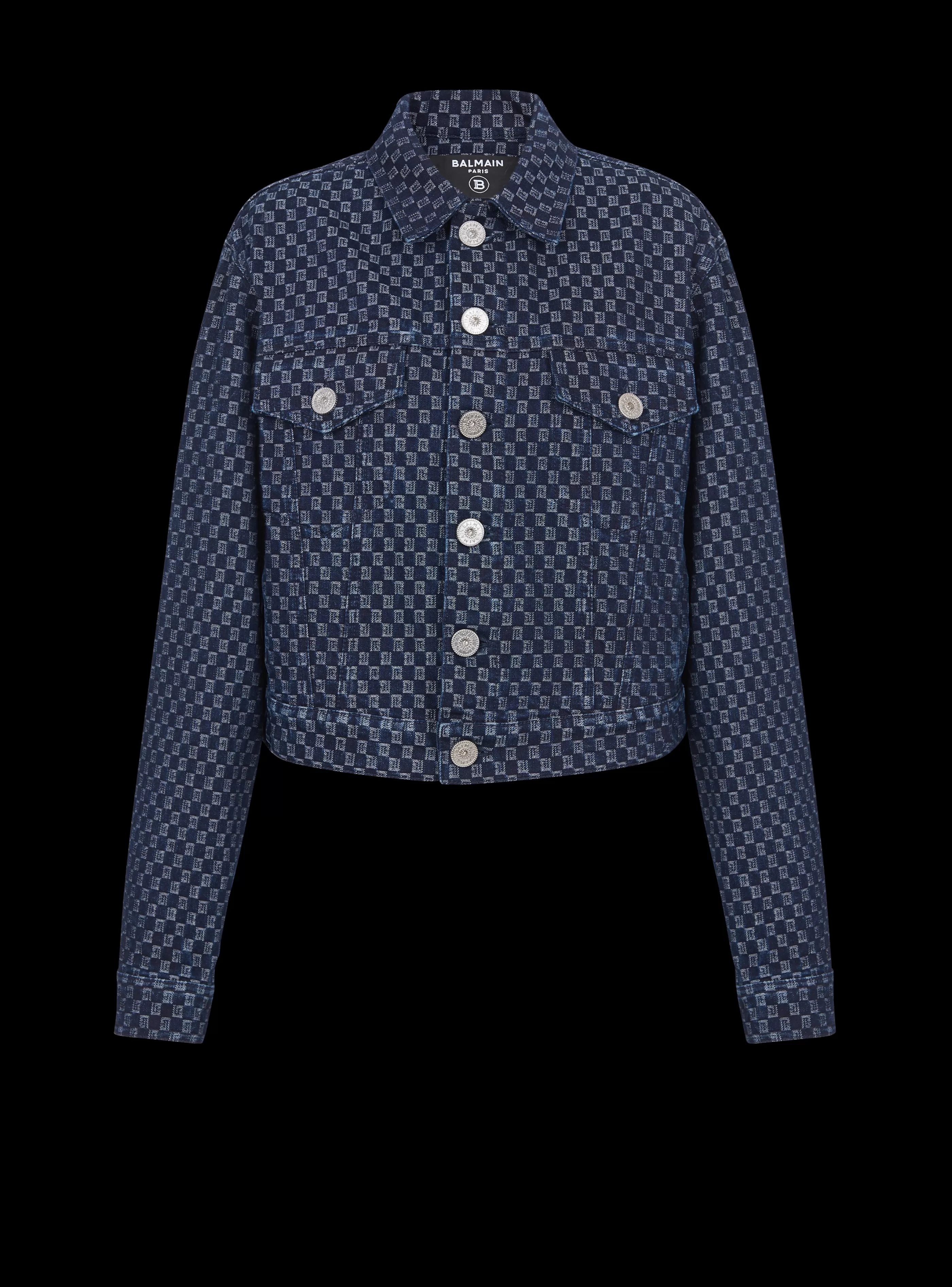 Balmain Denim | Giacche E Blazer-Mini Monogram Jacquard Denim Jacket navy