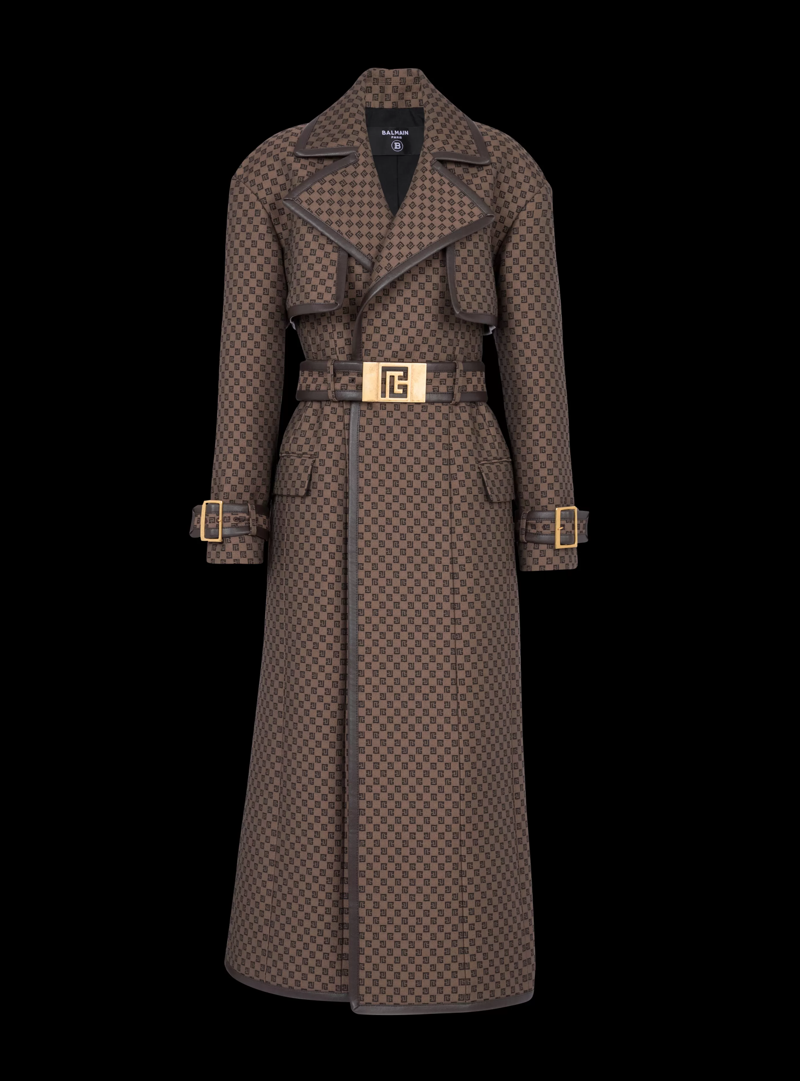 Balmain Capispalla-Mini Monogram Jacquard Trench Coat brown