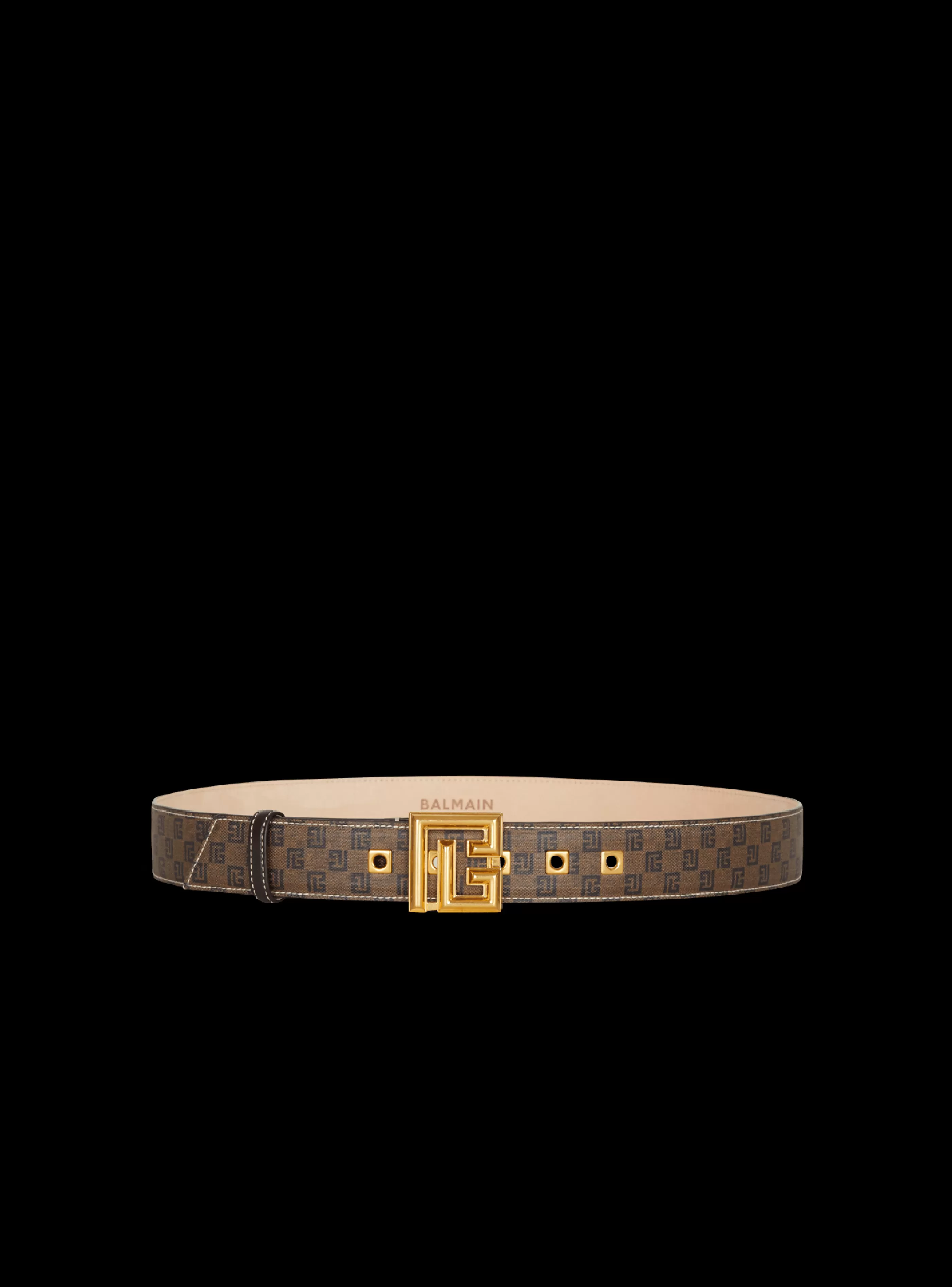 Balmain Cinture-Mini Monogrammed Waxed Canvas Belt brown