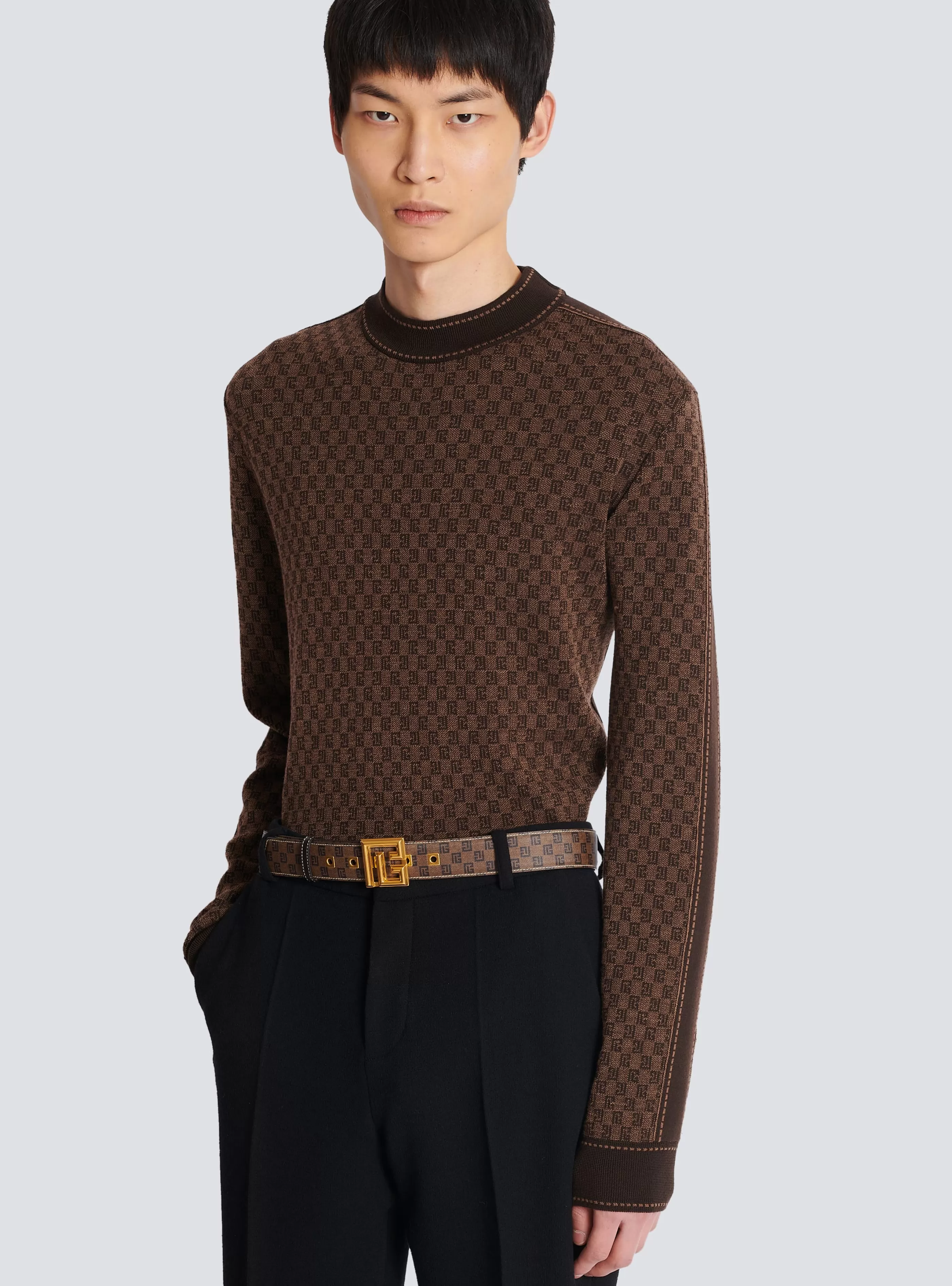 Balmain Cinture-Mini Monogrammed Waxed Canvas Belt brown