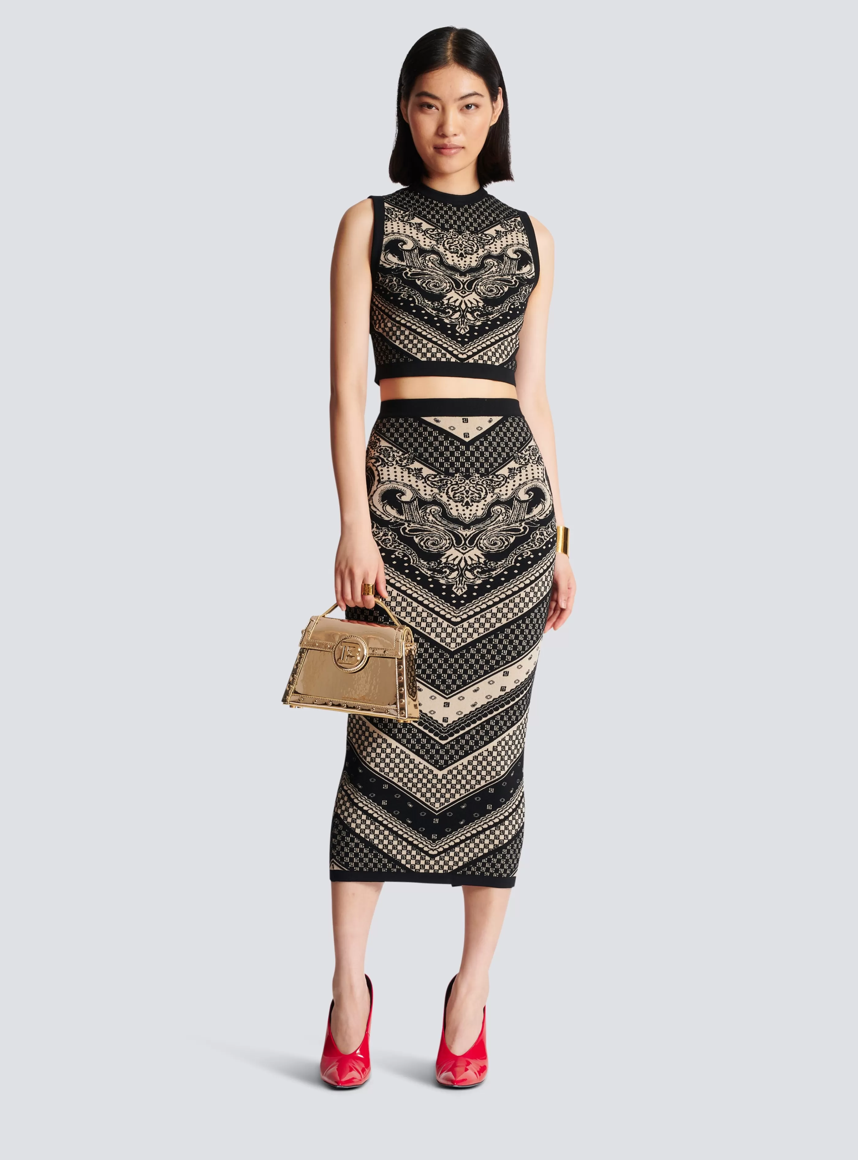 Balmain Gonne | Maglieria-Monogram And Paisley Knit Skirt black