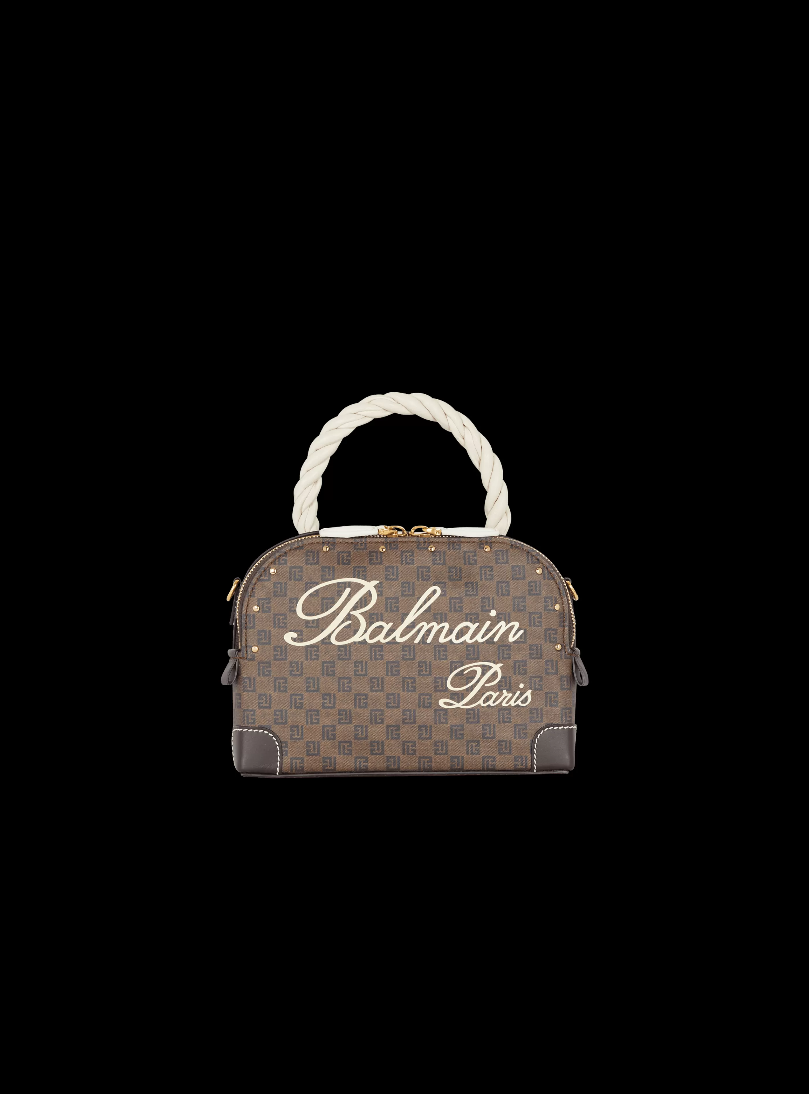 Balmain Borse Mini | Borse A Spalla-Monogram Canvas And Leather Make Up Bag brown