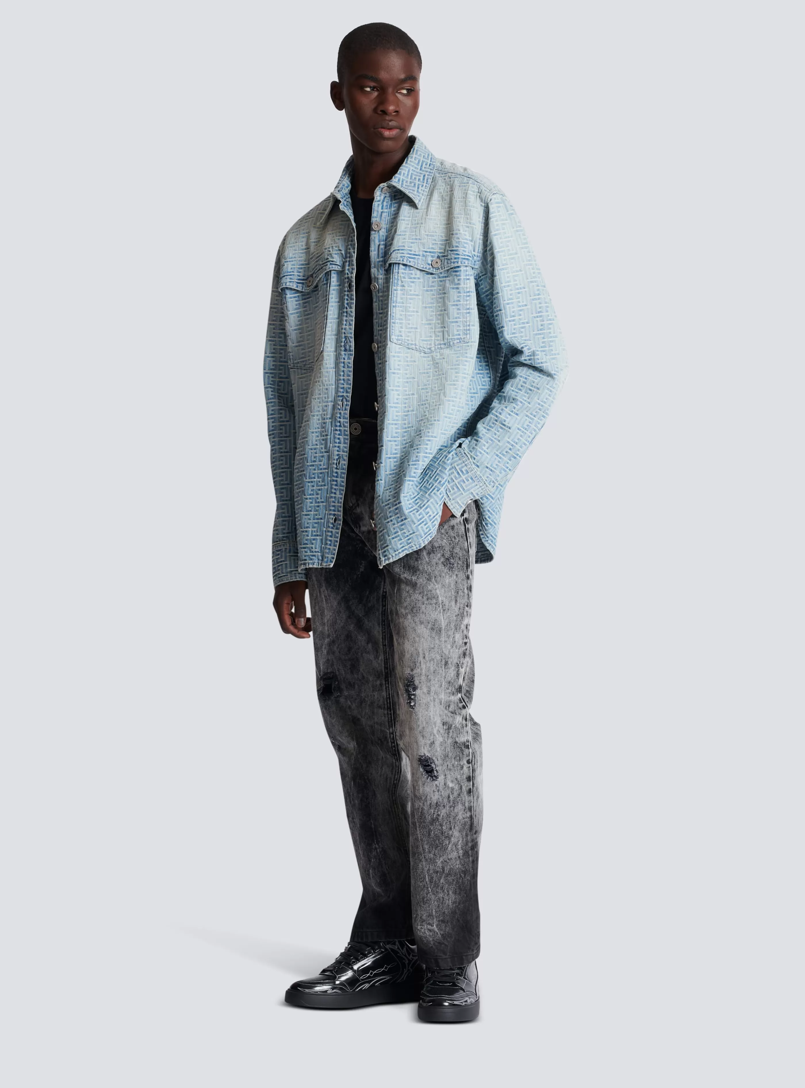 Balmain Camicie E Polo | Denim-Monogrammed Jacquard Denim Shirt  blue