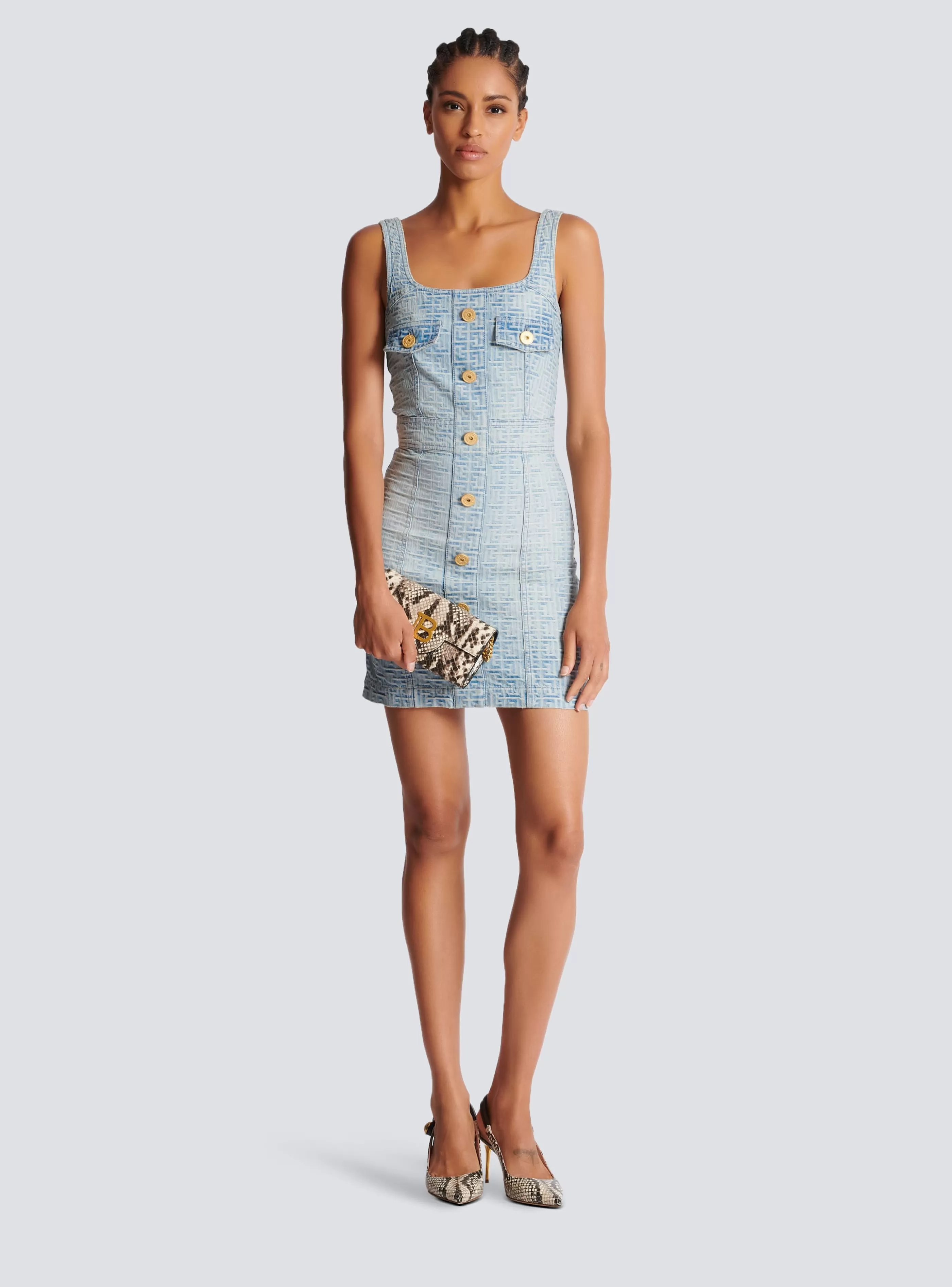 Balmain Denim | Abiti-Monogrammed Short Denim Dress blue