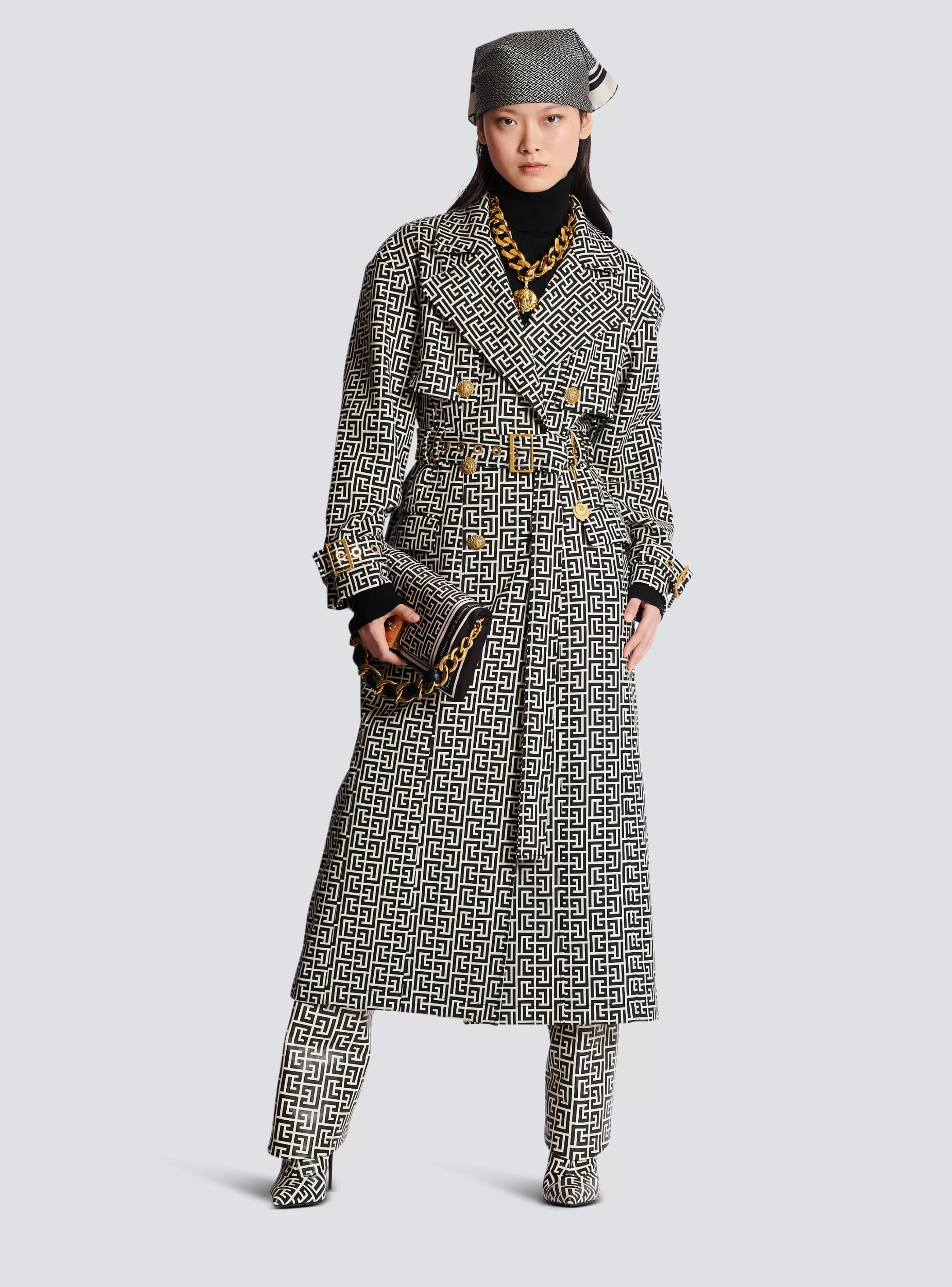 Balmain Capispalla-Monogrammed Trench Coat black