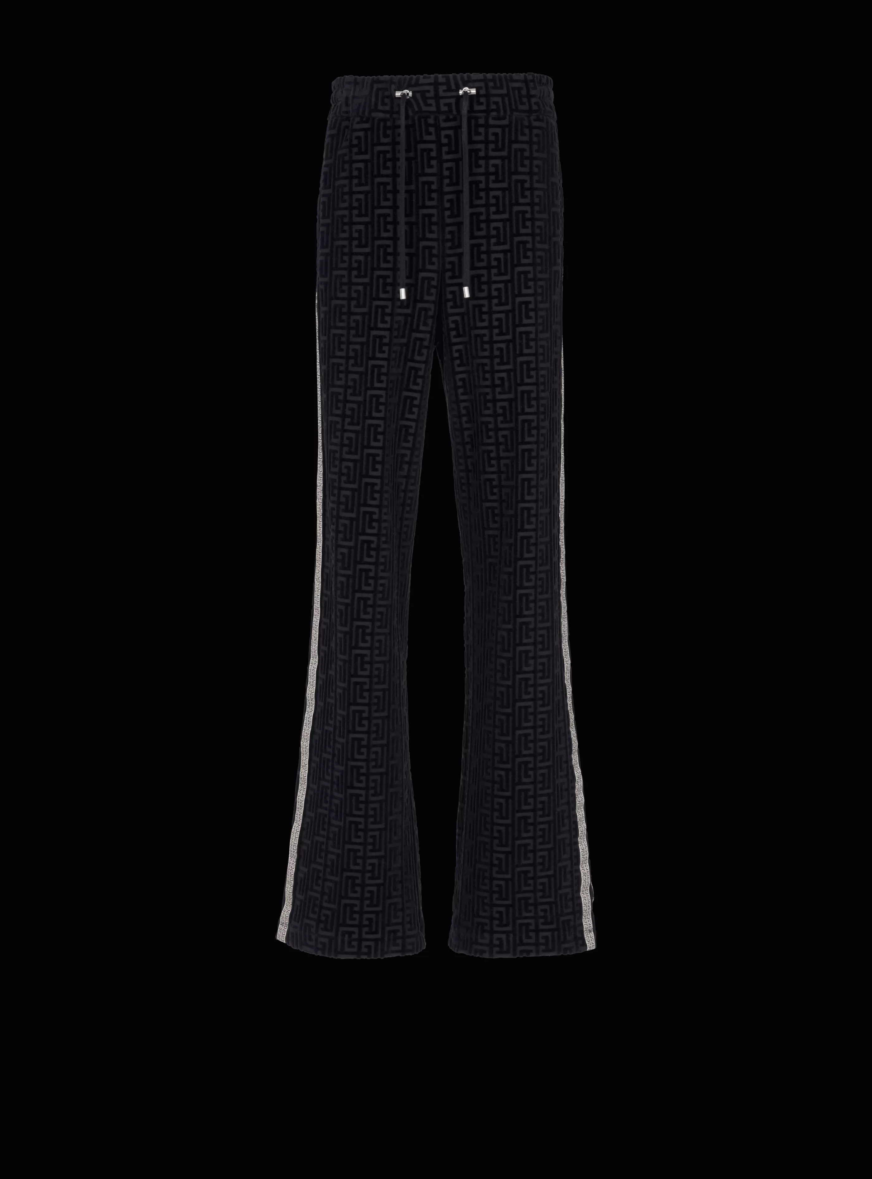 Balmain Abbigliamento Sportivo | Pantaloni E Pantaloncini-Monogrammed Velvet Joggers navy