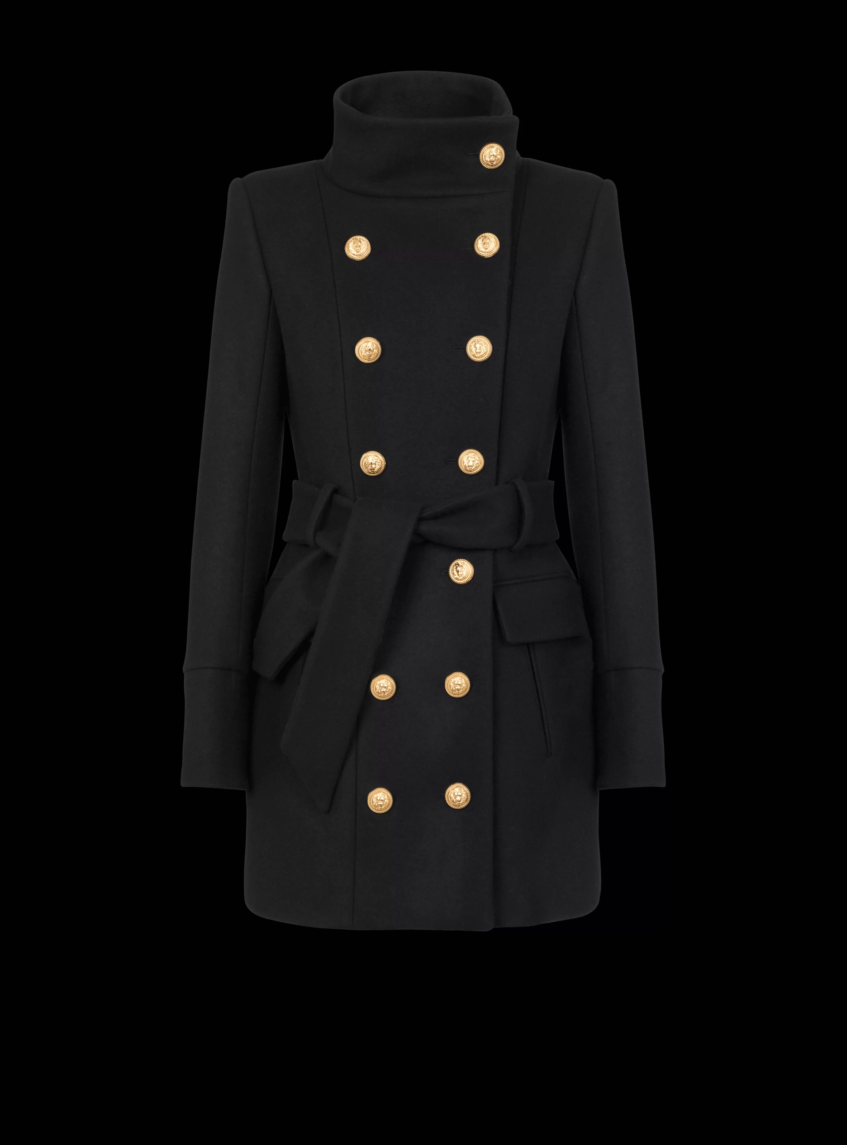 Balmain Capispalla-Officer Coat With Belt black