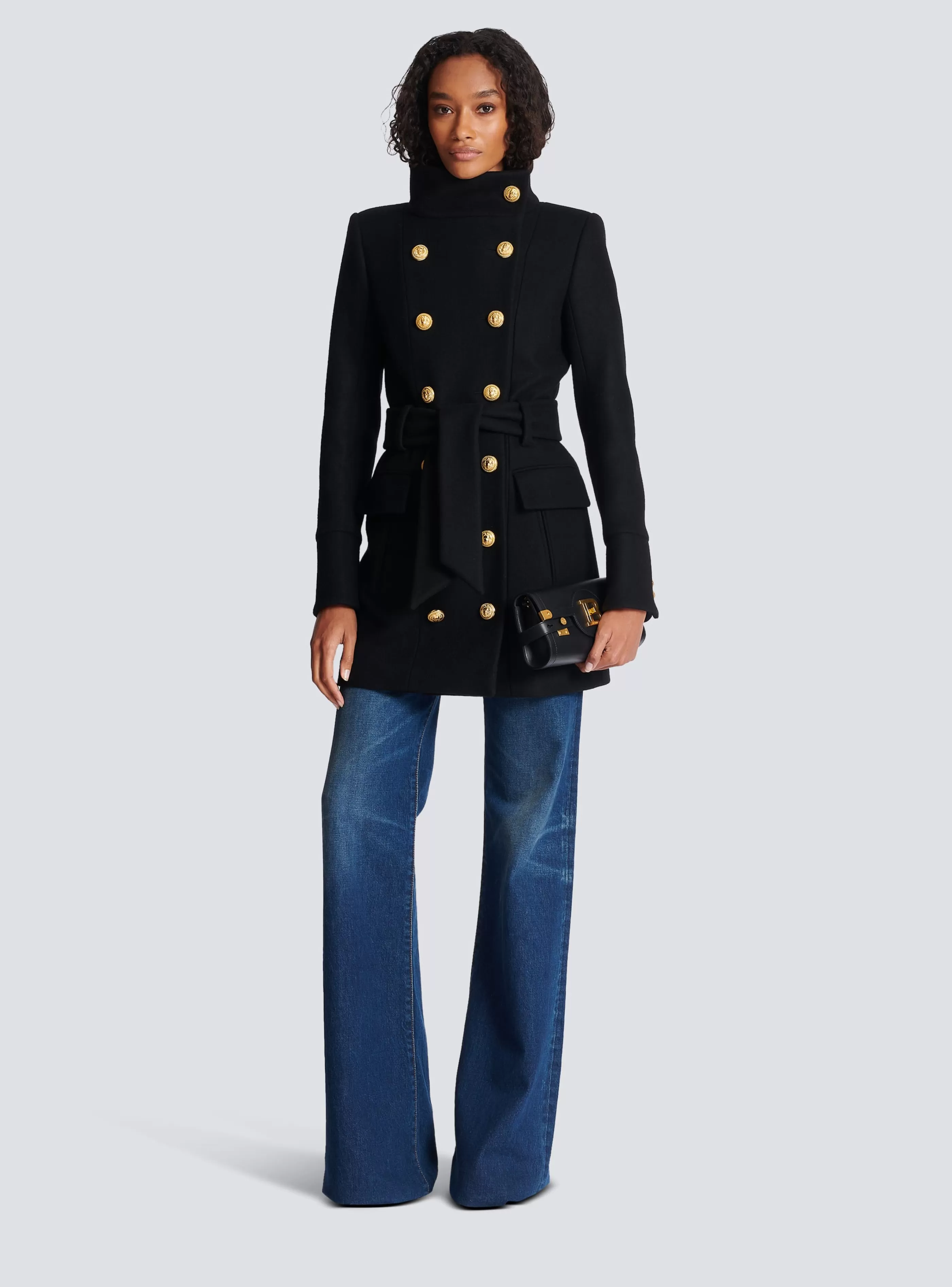 Balmain Capispalla-Officer Coat With Belt black