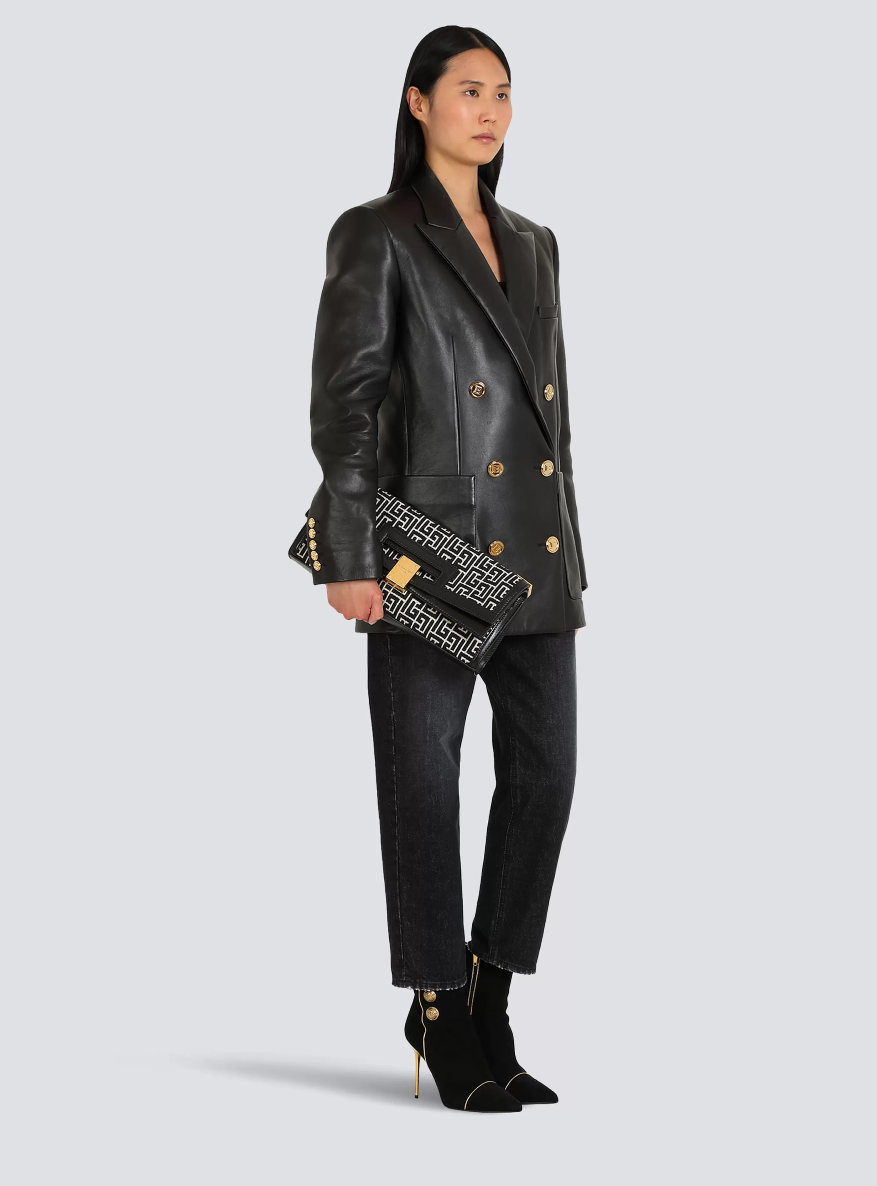 Balmain Borse Mini | Borse A Tracolla-Oversized Bicolor Jacquard 1945 Heritage Clutch Bag black
