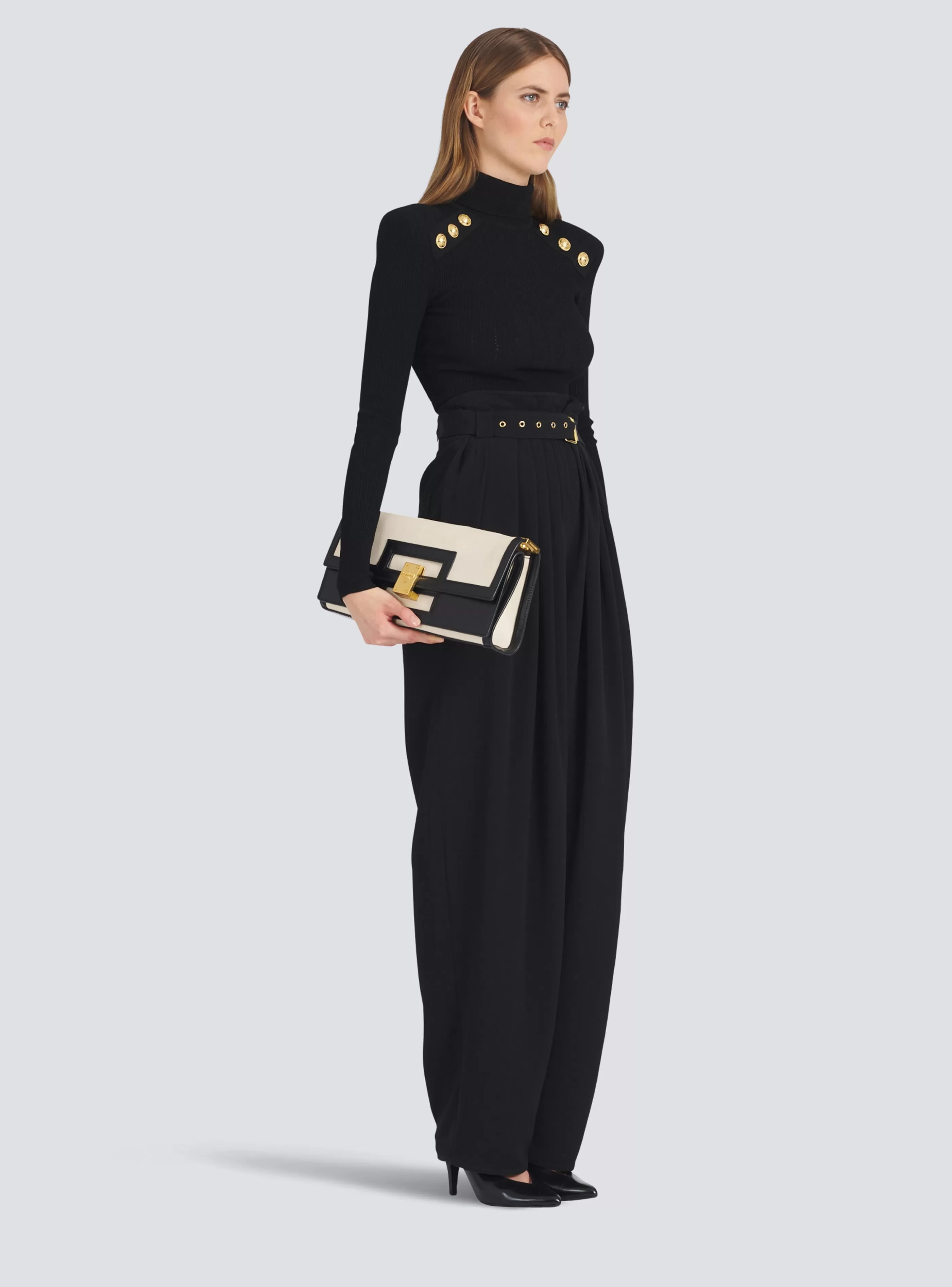 Balmain Borse Mini | Borse A Tracolla-Oversized Black And Leather 1945 Heritage Clutch Bag white