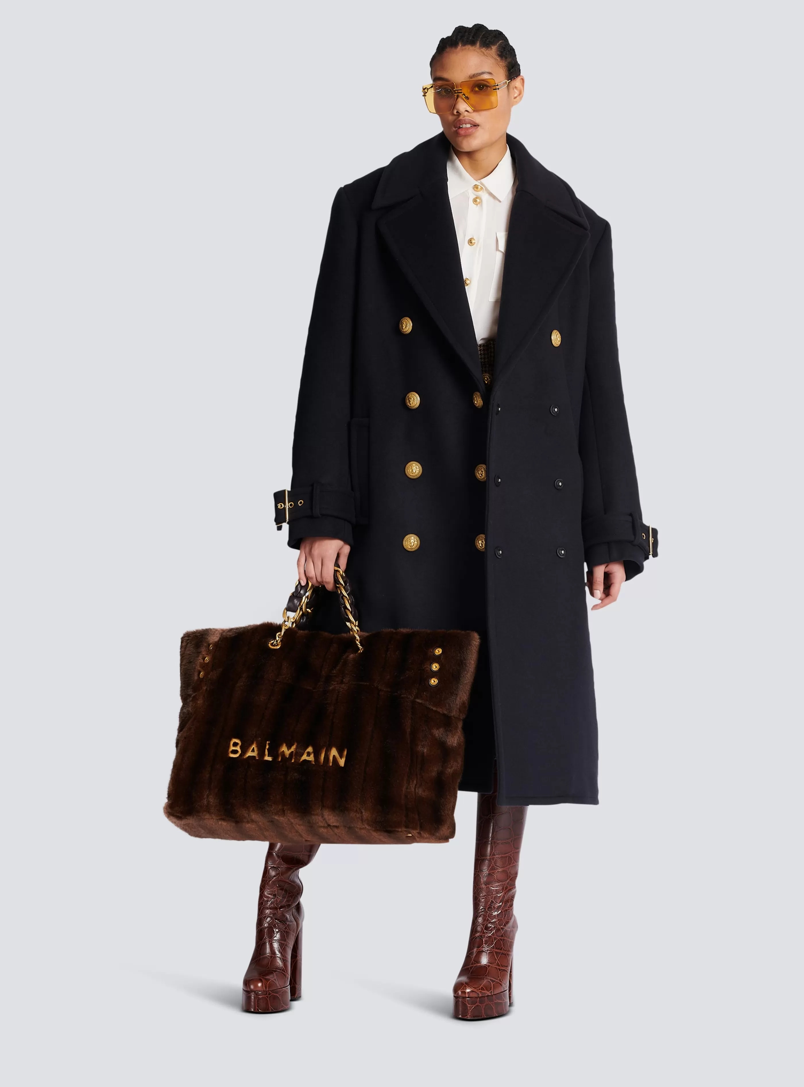 Balmain Capispalla-Oversized Double-breasted Coat navy