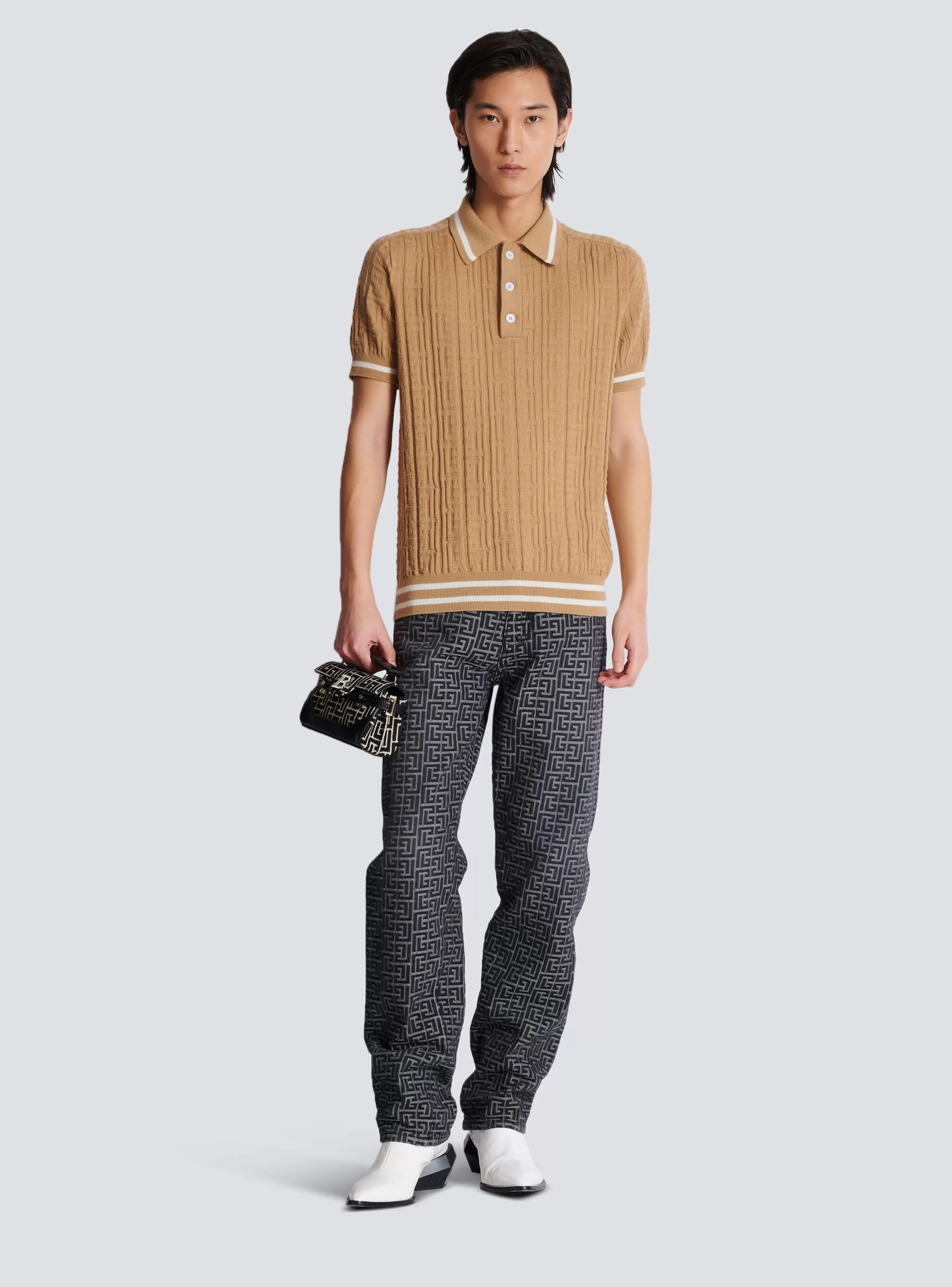 Balmain Maglieria | Camicie E Polo-PB Labyrinth Wool Polo Shirt beige