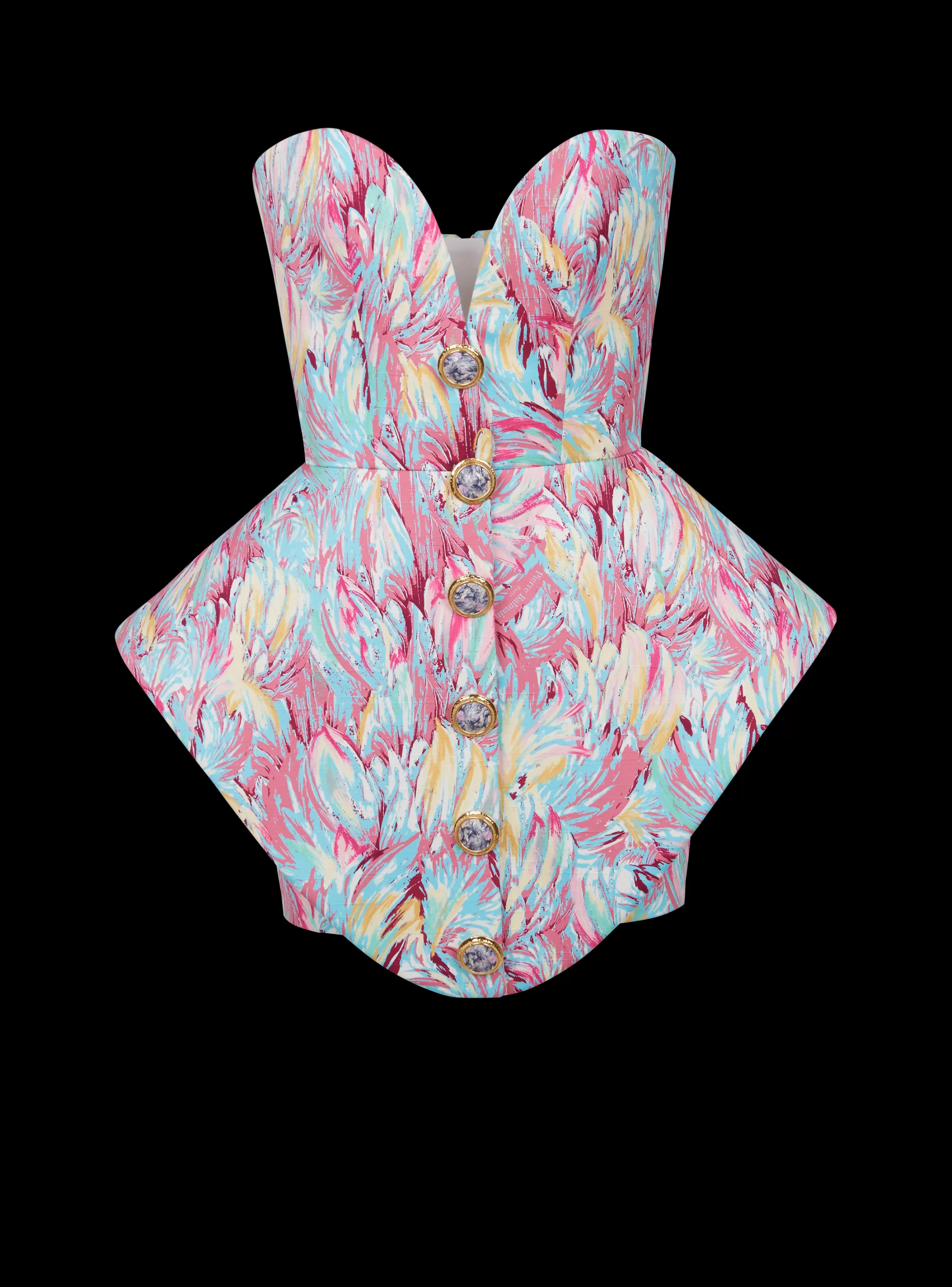 Balmain Abiti-Peplum Bustier Dress With Feather Print multicolor