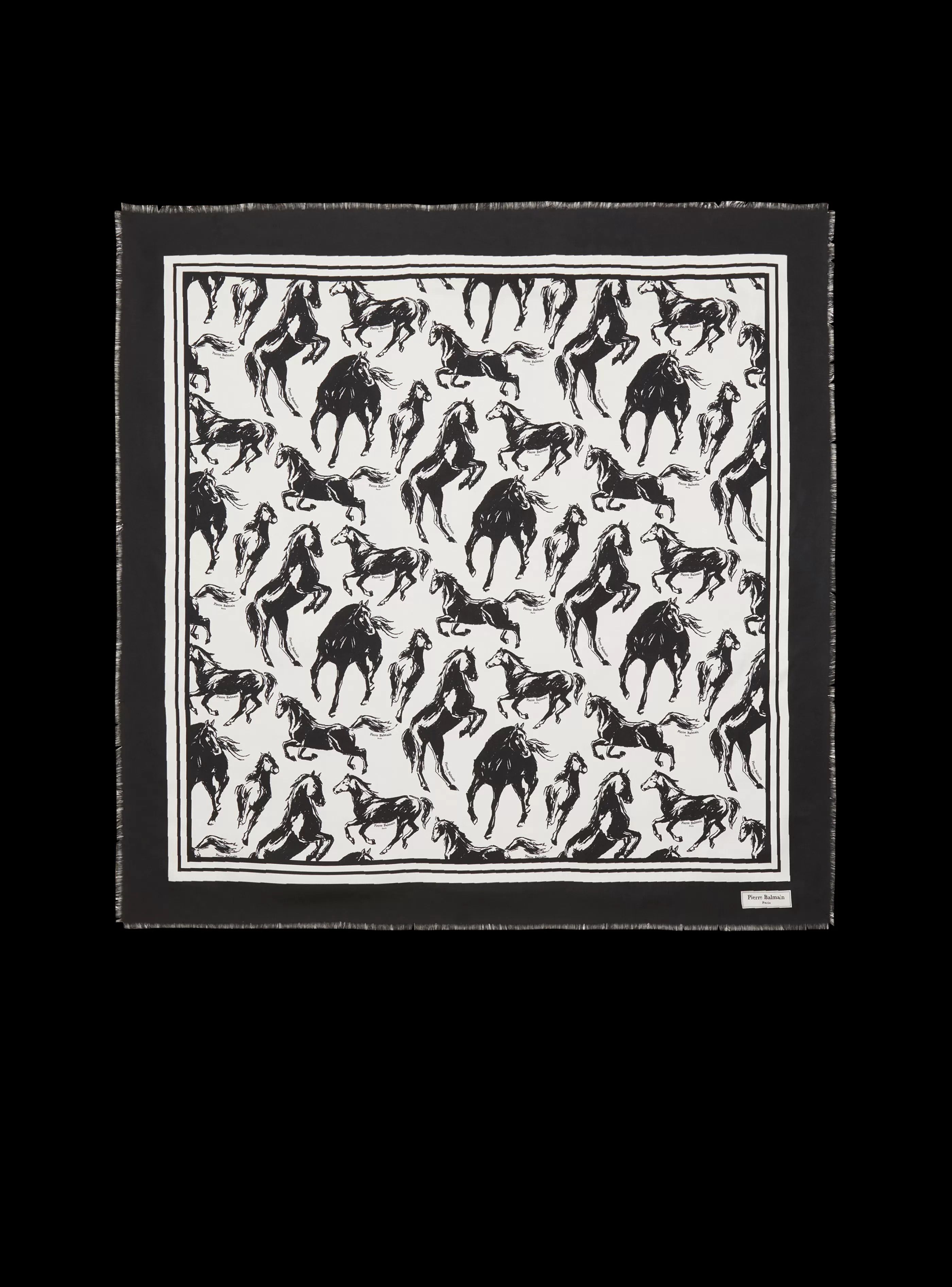 Balmain Sciarpe-Pierre Horse Print Silk Square black