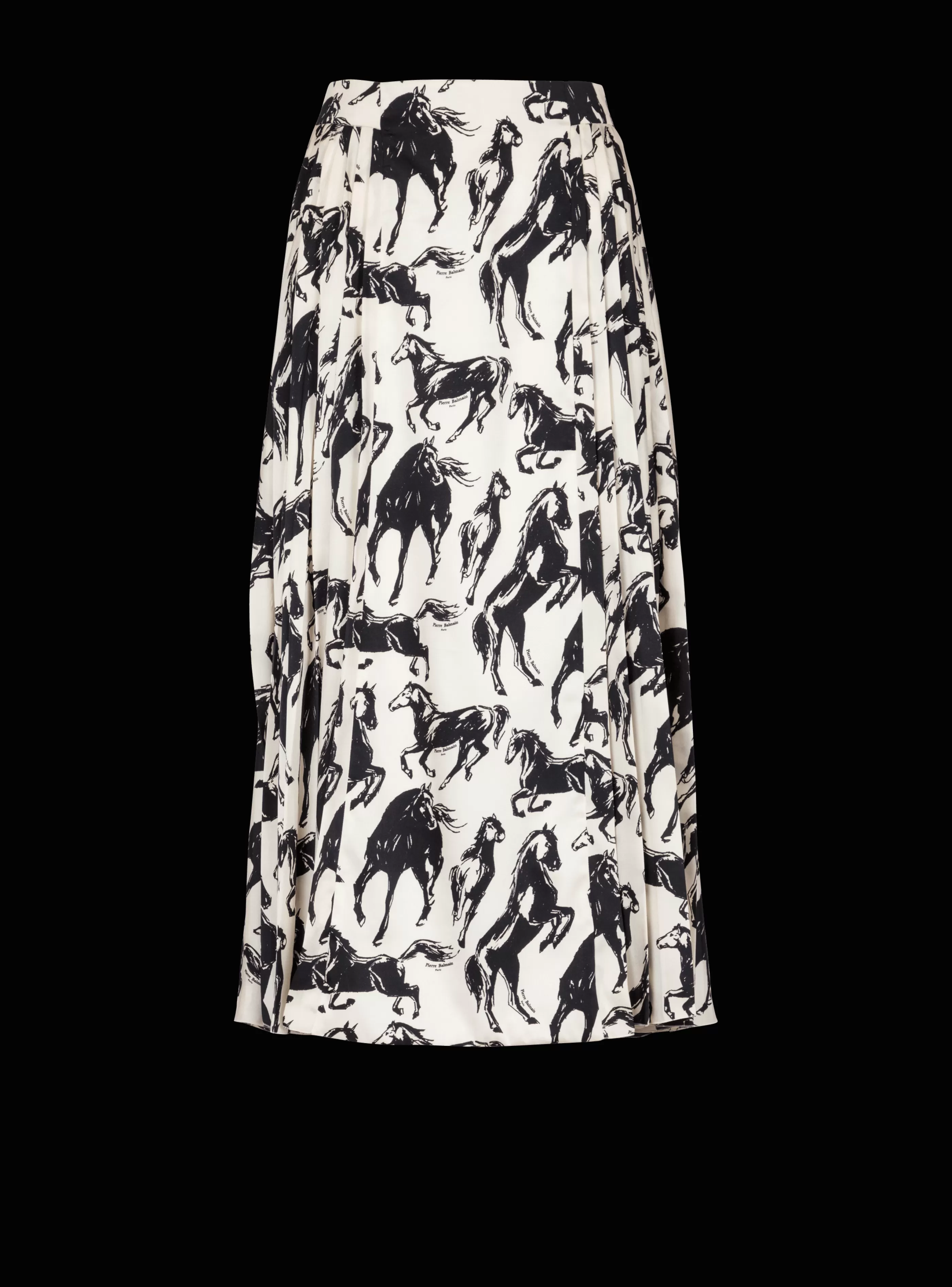 Balmain Gonne-Pleated Midi Skirt In Printed Silk beige