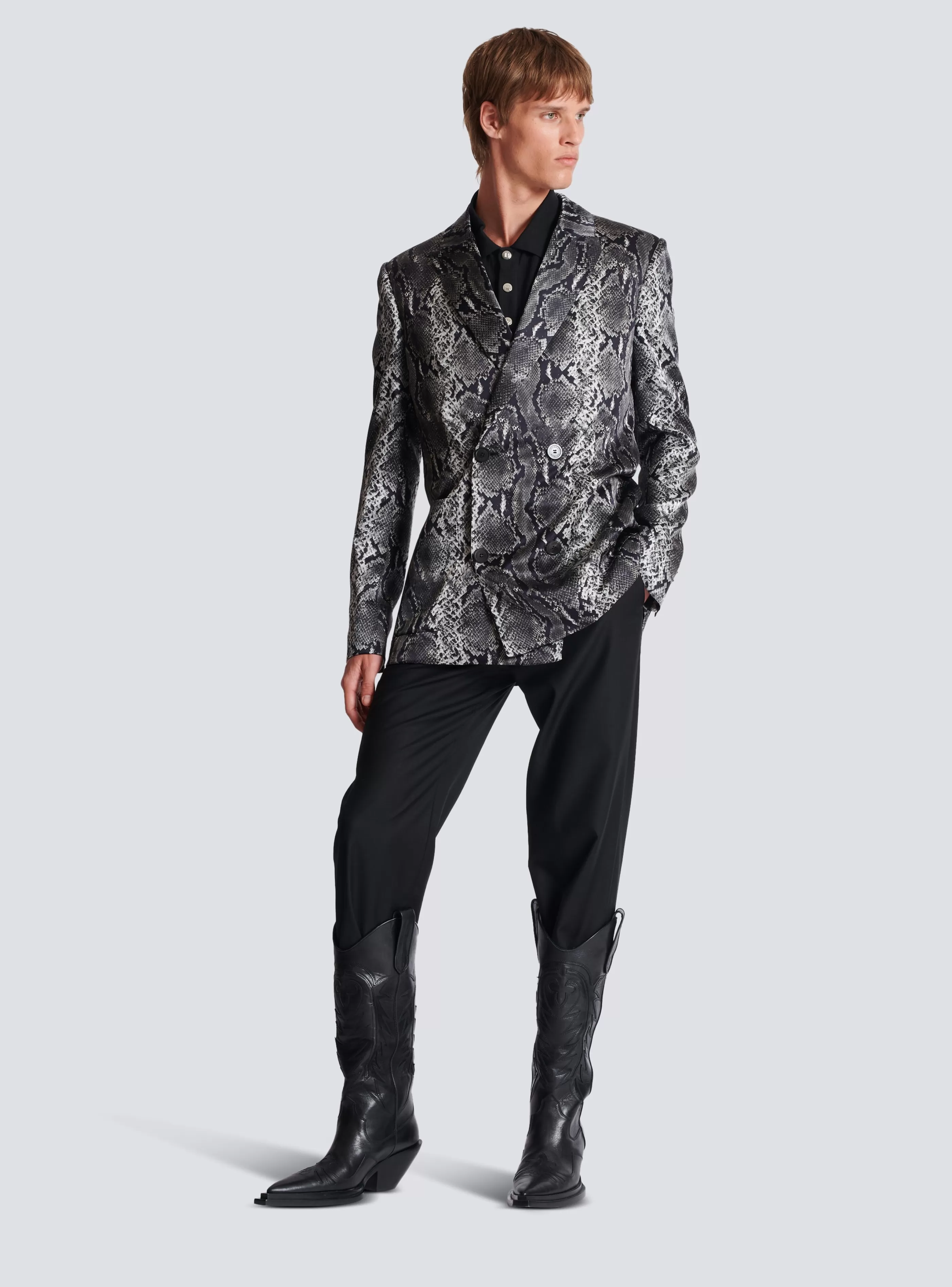 Balmain Giacche E Blazers-Printed Silk Blazer grey