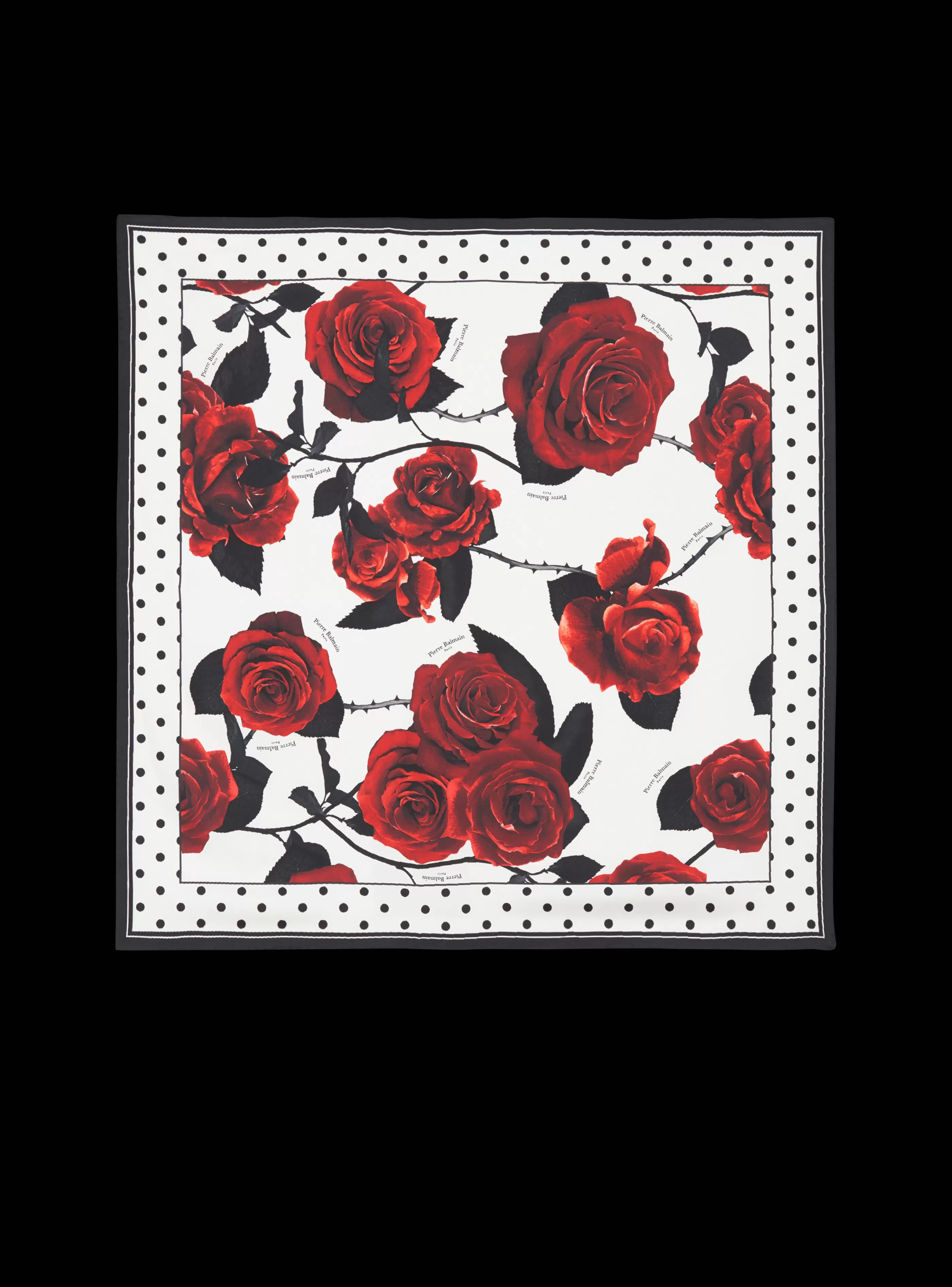 Balmain Sciarpe- Roses And Polka Dots Printed Silk Scarf red