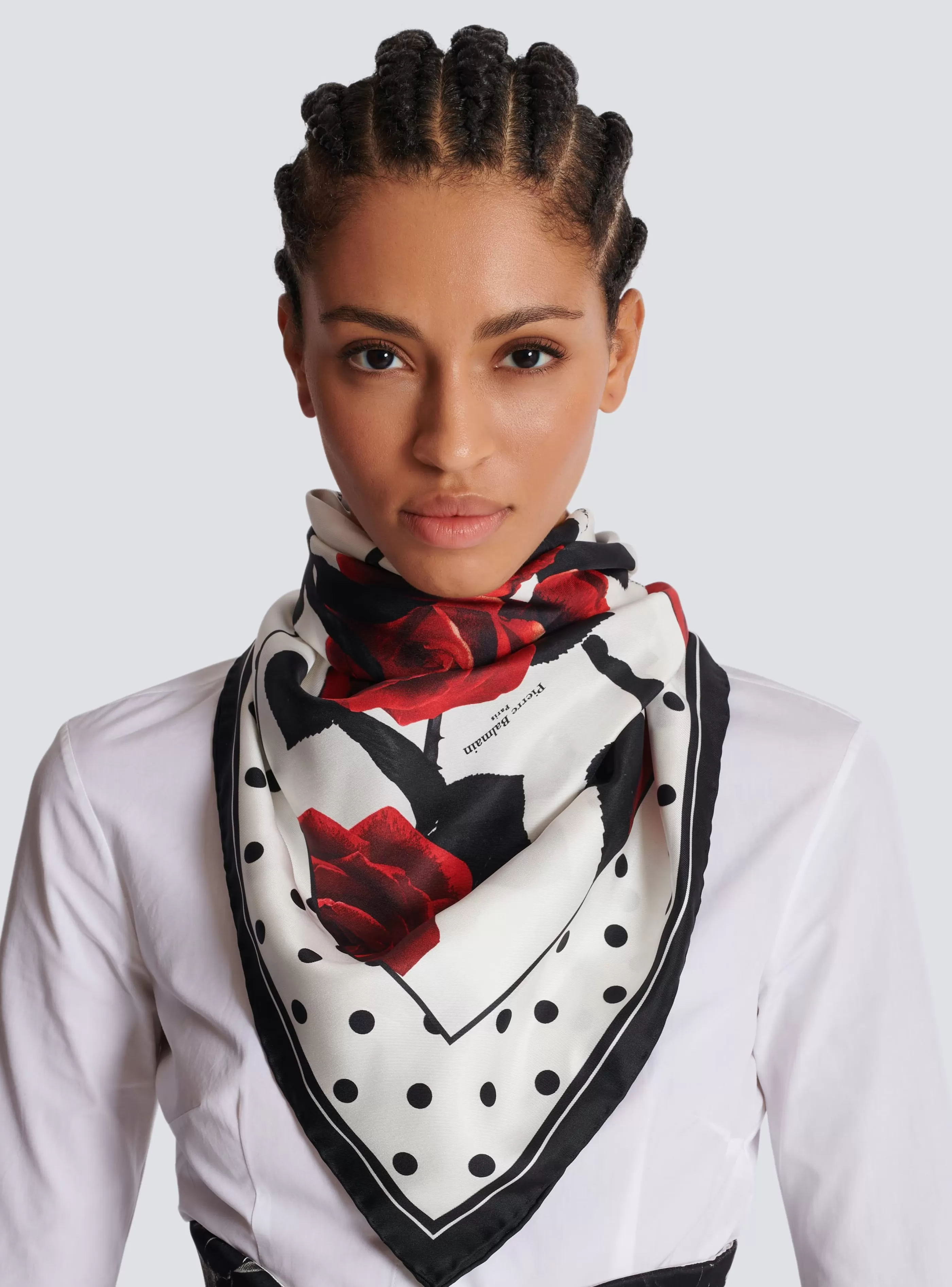 Balmain Sciarpe- Roses And Polka Dots Printed Silk Scarf red