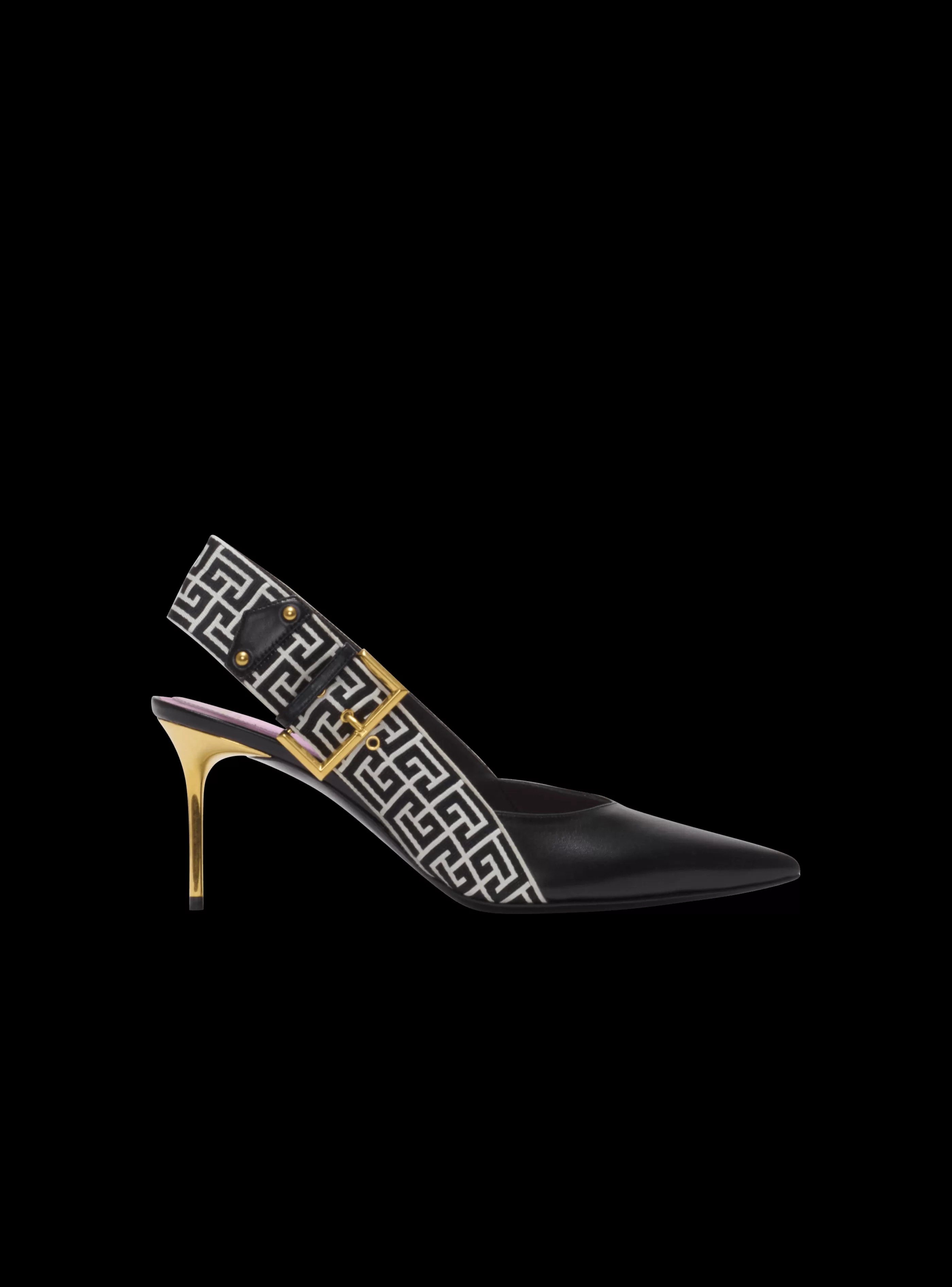 Balmain Stivali | Scarpe Col Tacco Alto-Ruby Stiletto Slingbacks In Calfskin And PB Labyrinth Canvas black