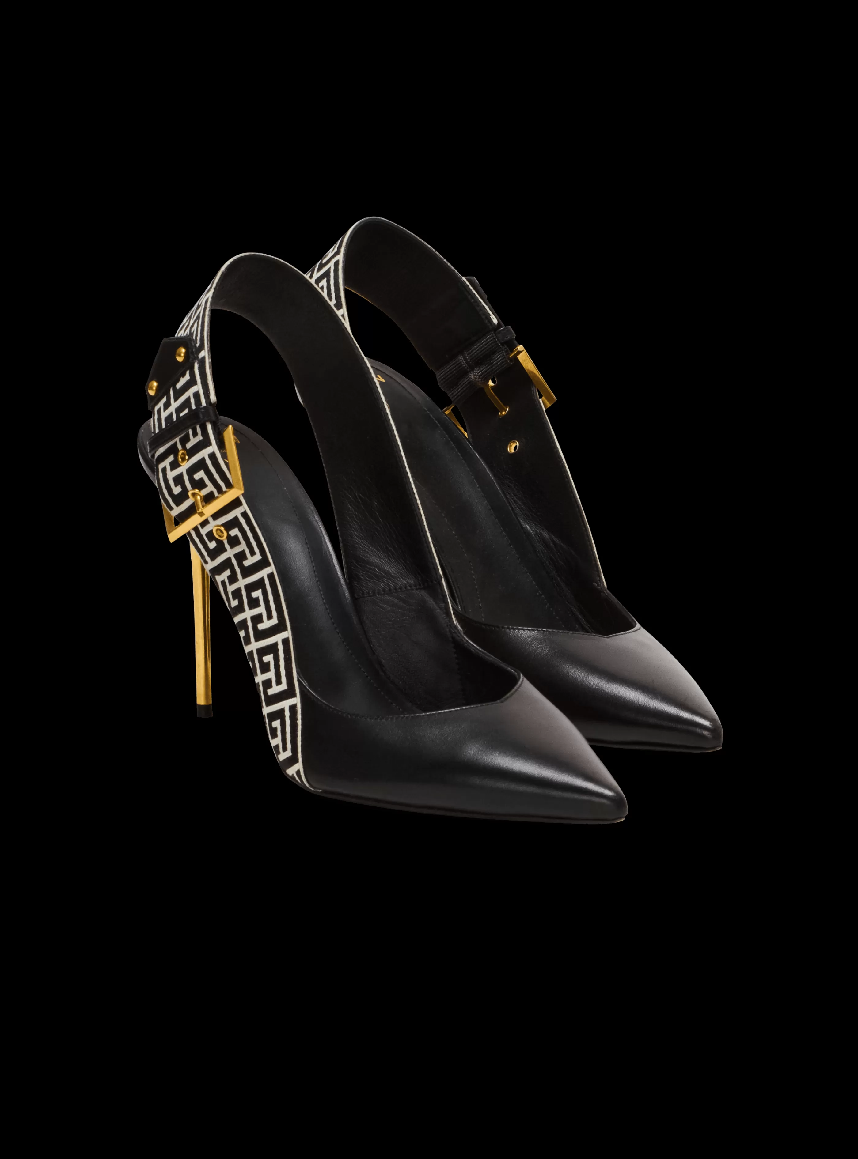 Balmain Stivali | Scarpe Col Tacco Alto-Ruby Stiletto Slingbacks In Calfskin And PB Labyrinth Canvas black