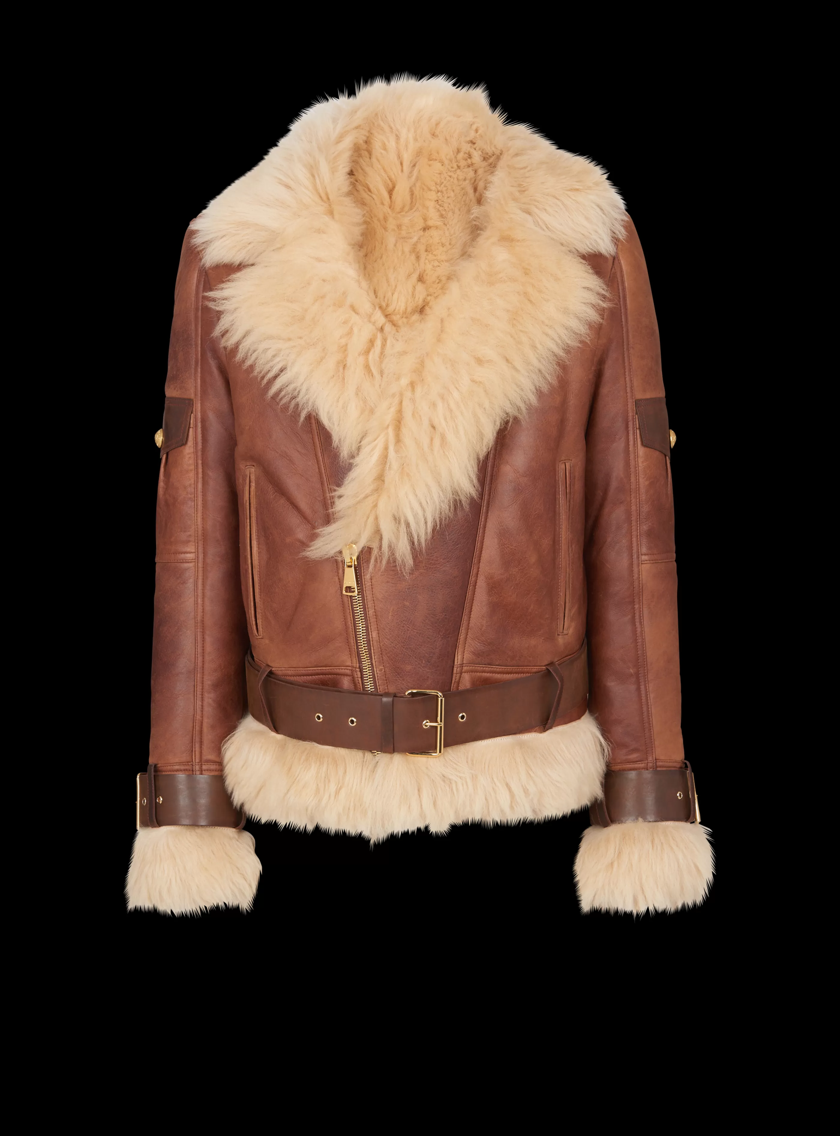 Balmain Capispalla | Capispalla-Sheepskin Aviator Jacket brown