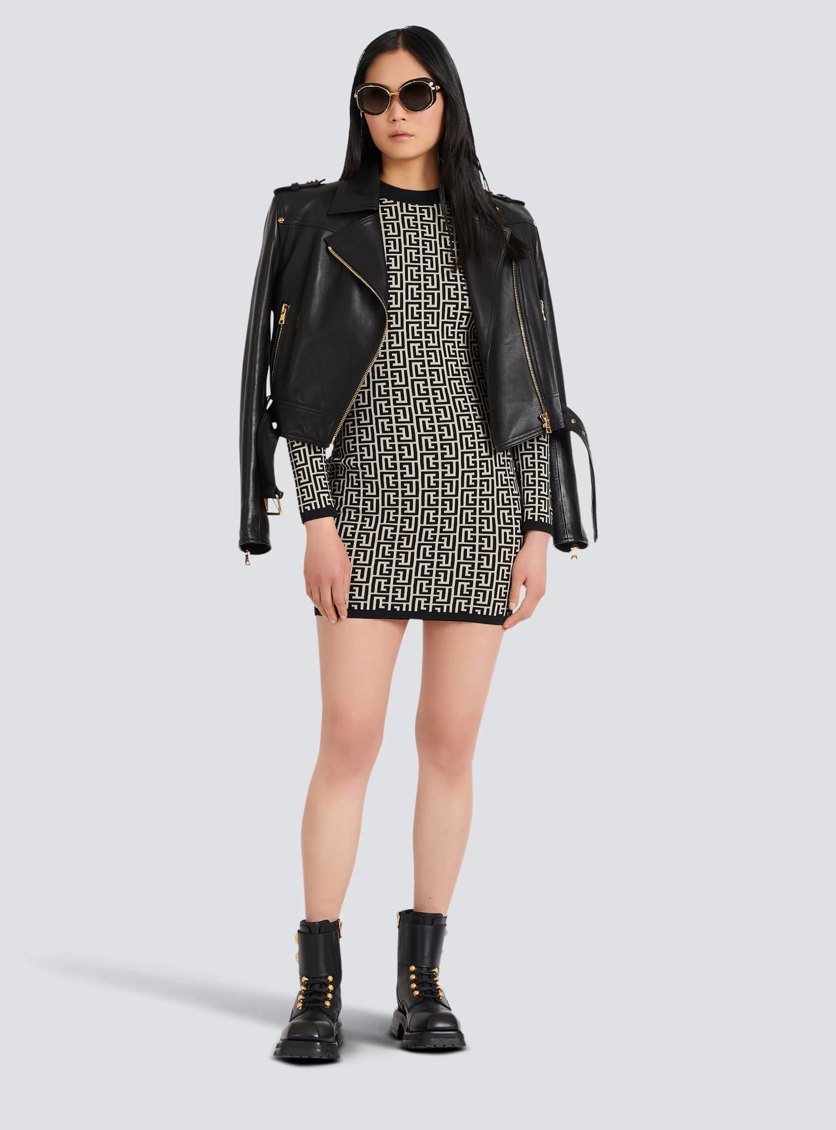 Balmain Maglieria | Abiti-Short Bicolor Jacquard Dress With Monogram black