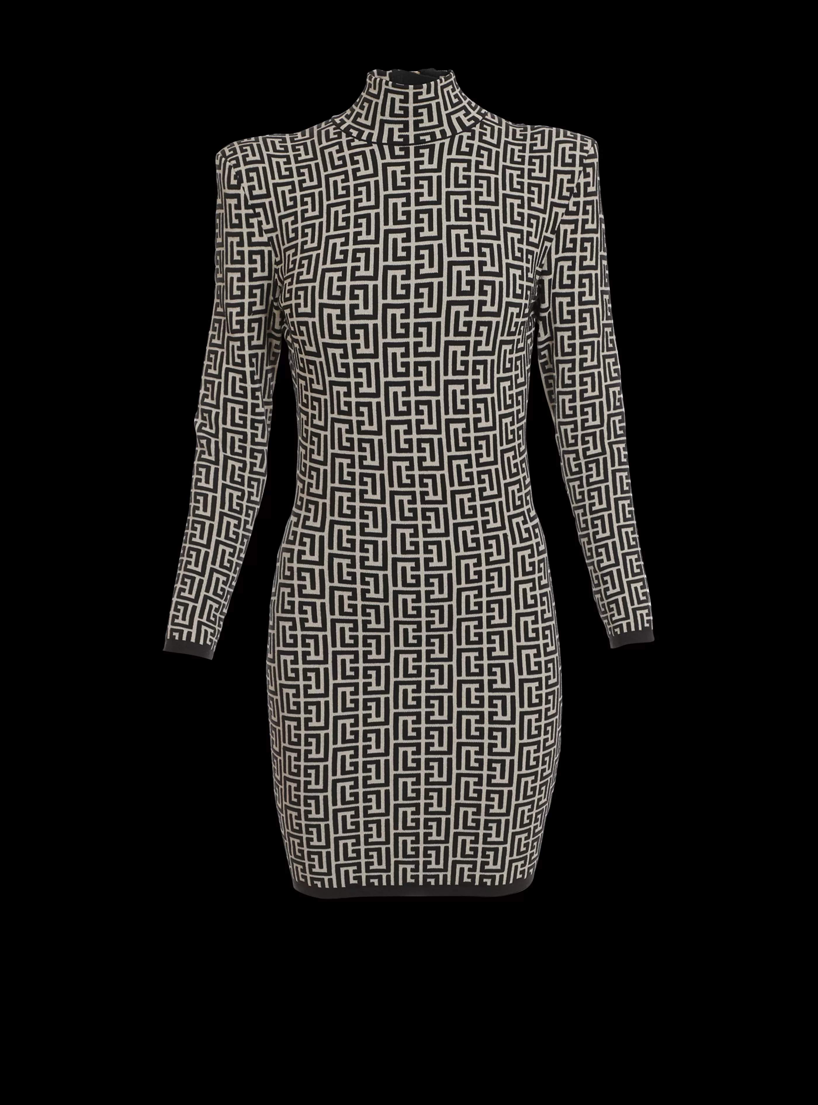 Balmain Abiti-Short Bicolor Jacquard Knit Dress With Monogram black