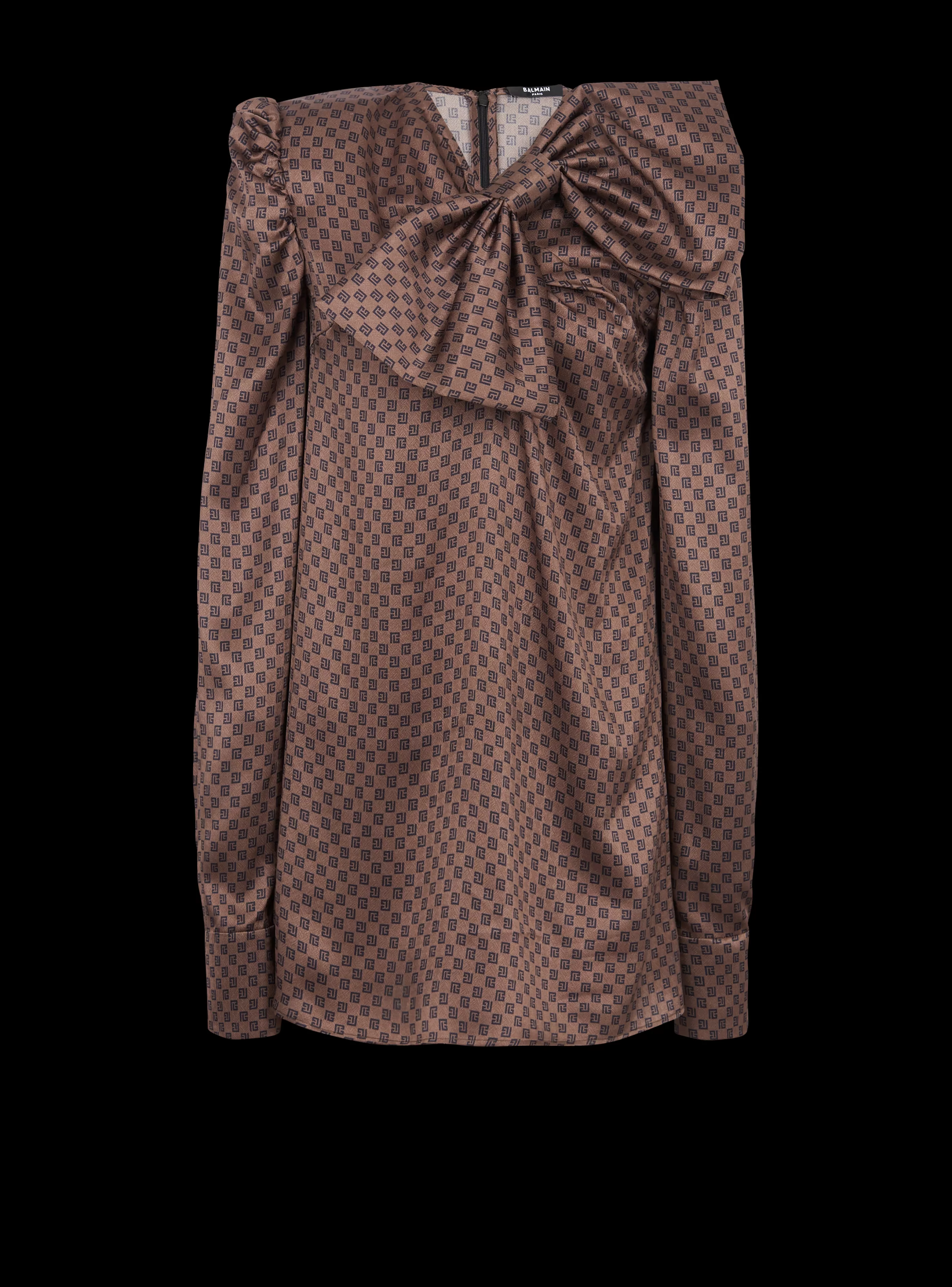 Balmain Abiti-Short Dress With A Large Bow And Mini Monogram Print brown
