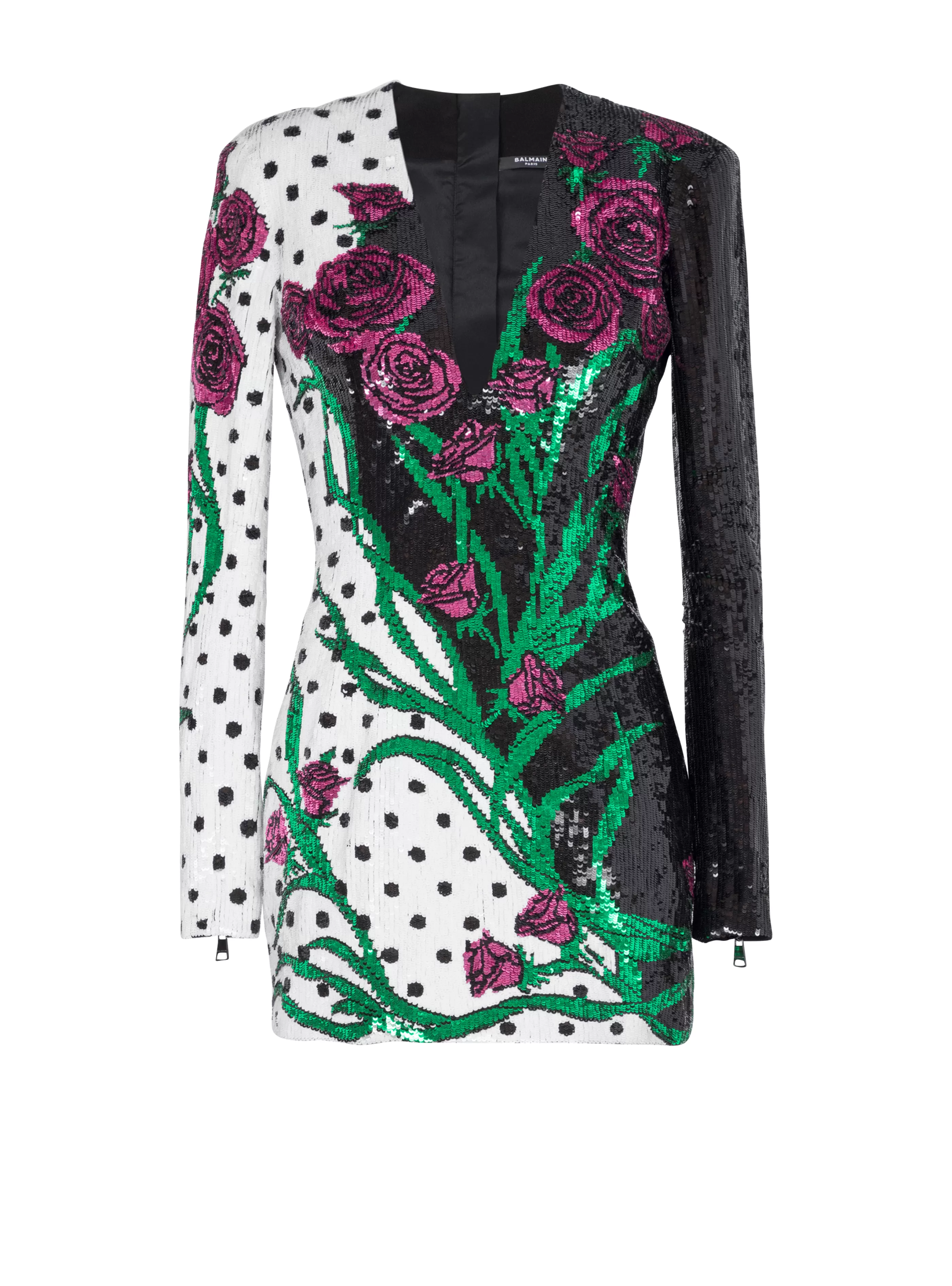 Balmain Abiti-Short Embroidered Roses And Polka Dots Dress multicolor