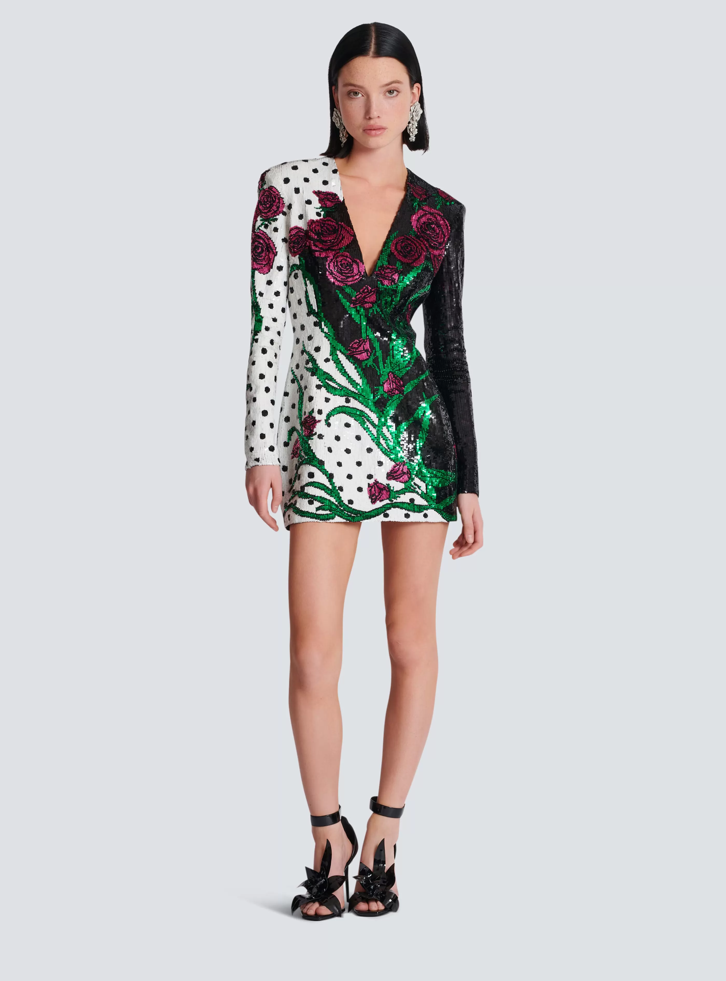 Balmain Abiti-Short Embroidered Roses And Polka Dots Dress multicolor